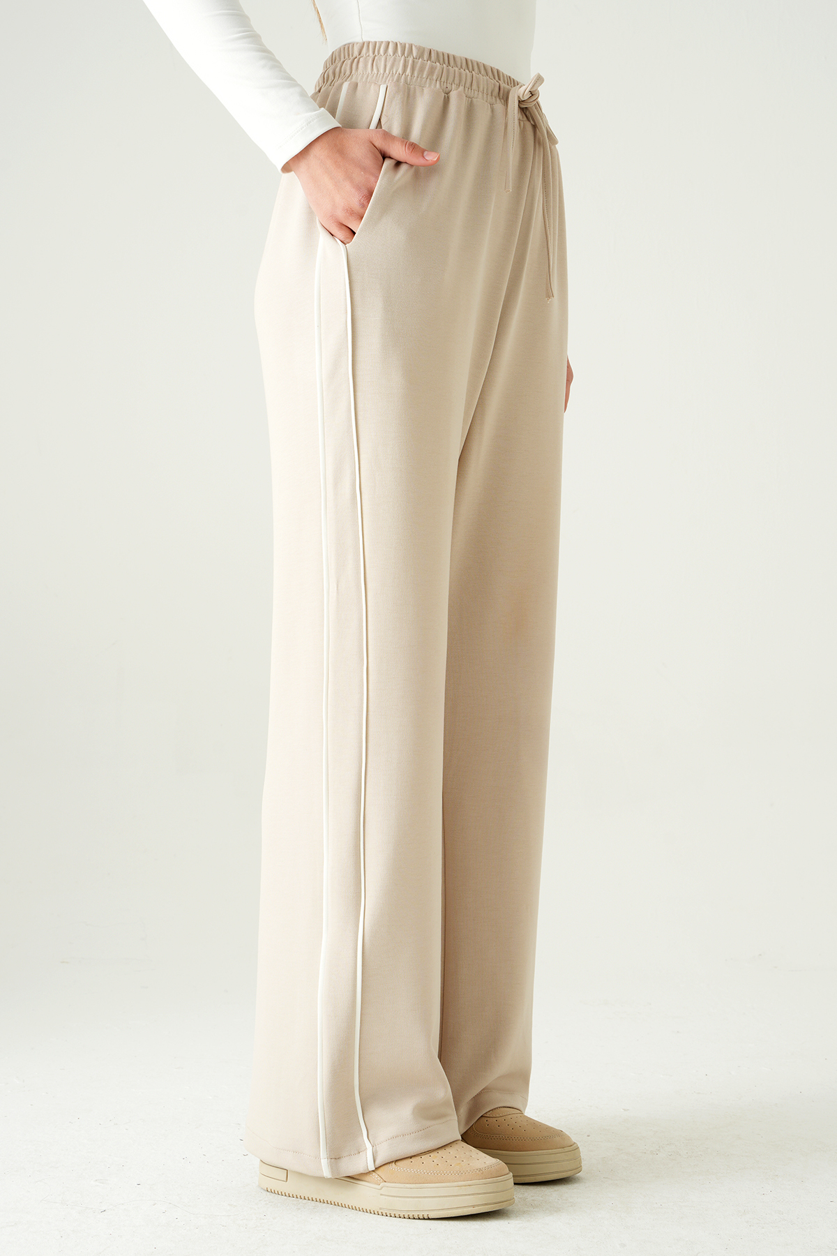 Bej Palazzo Çizgili Eşofman 9212M - 2