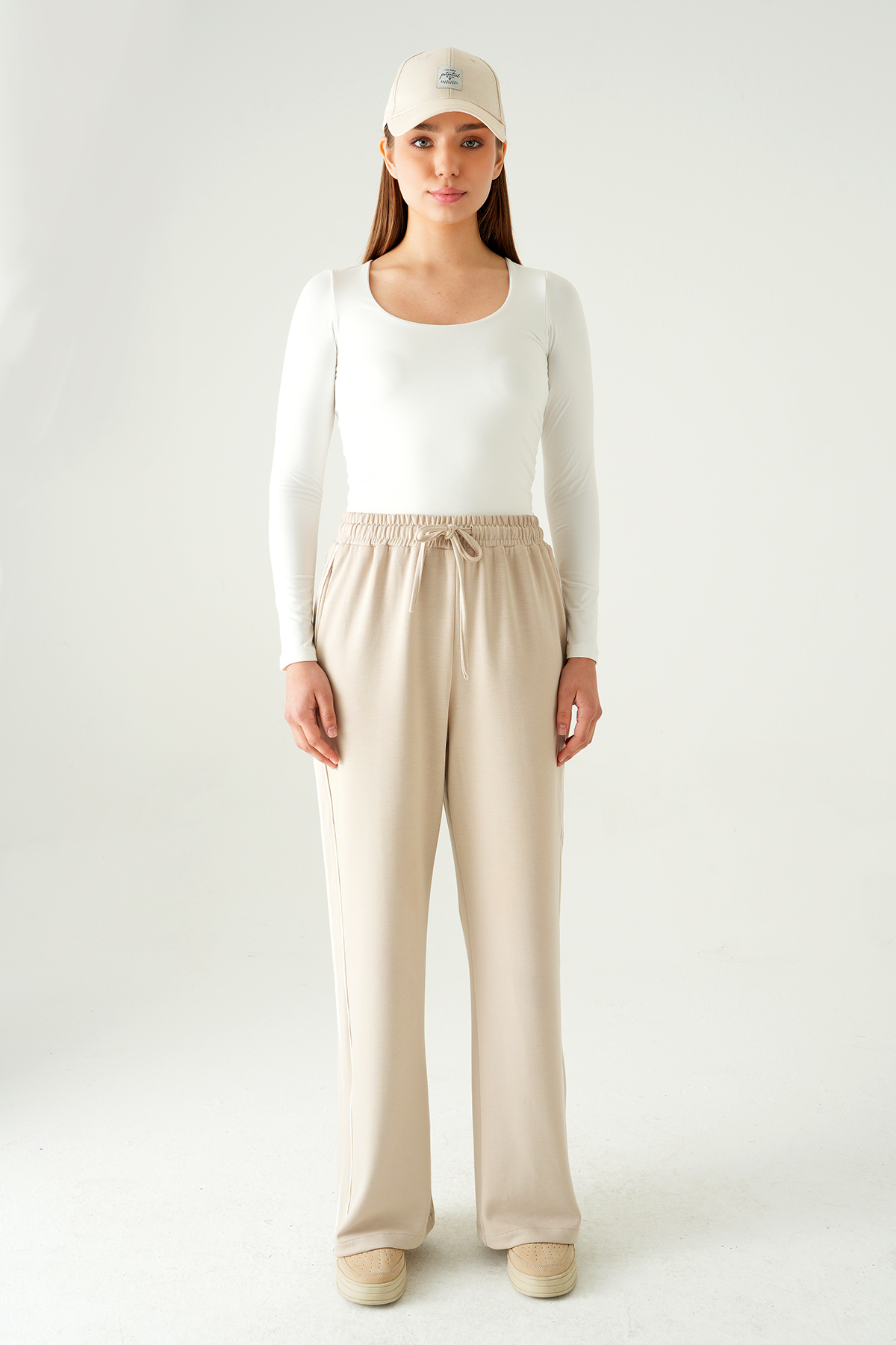 Bej Palazzo Çizgili Eşofman 9212M - 6