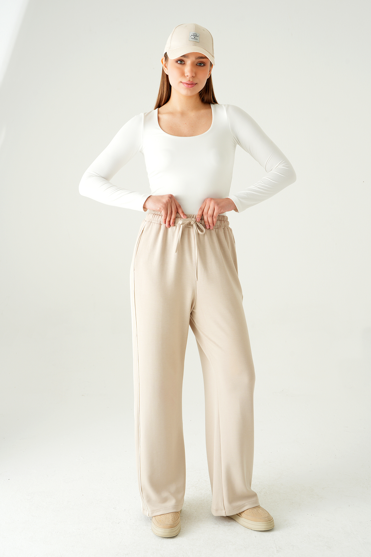 Bej Palazzo Çizgili Eşofman 9212M - 7