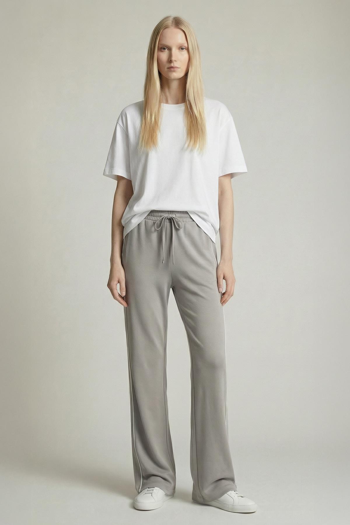 9212M Palazzo Çizgli Eşofman Gri - 1