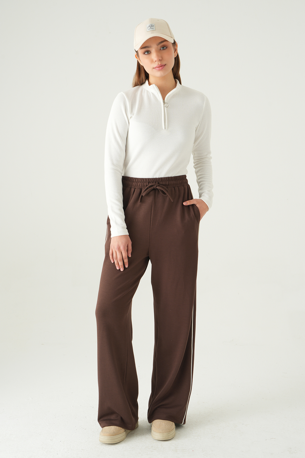 Kahve Palazzo Çizgili Eşofman 9212M - 6