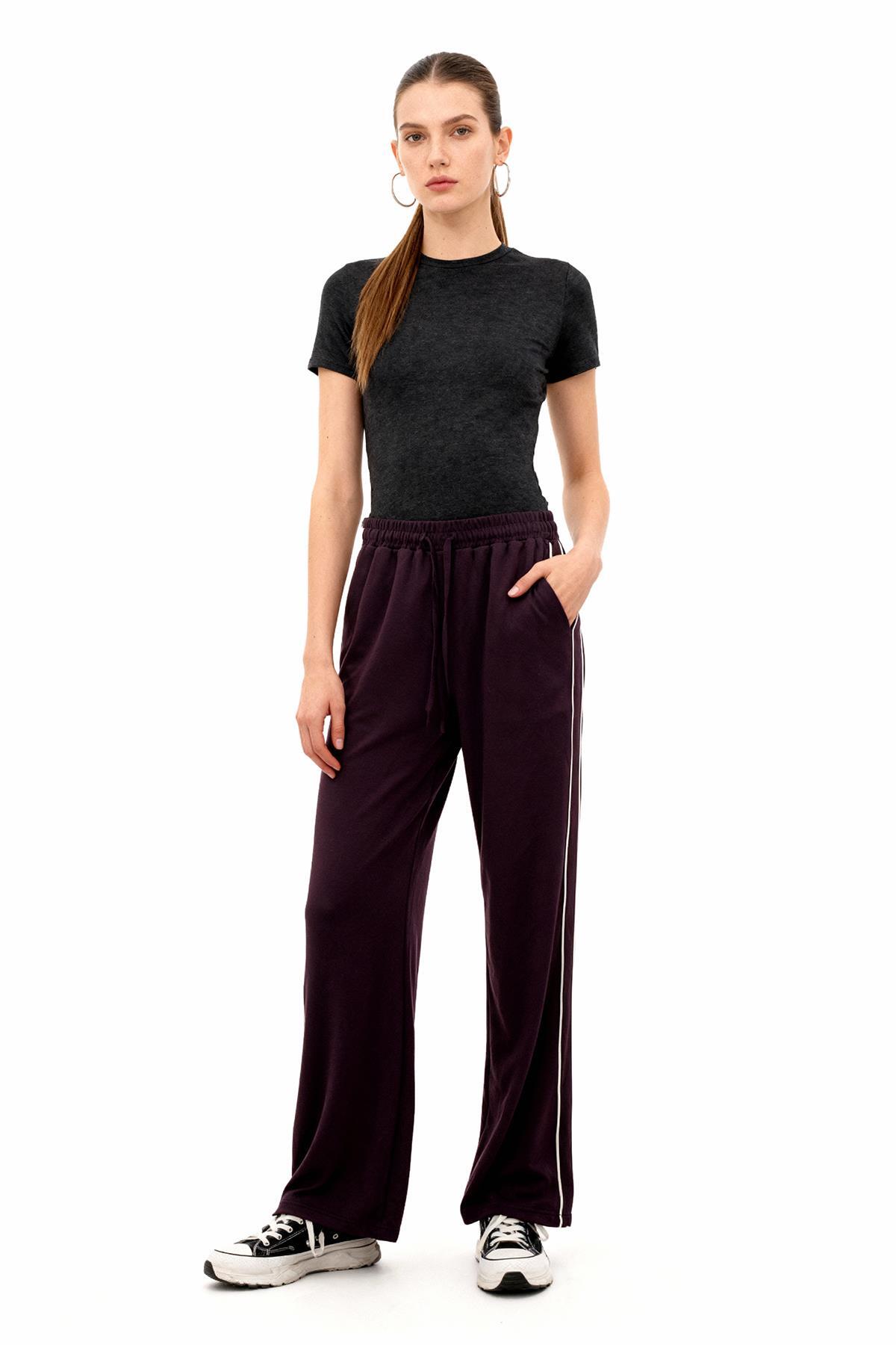 9212M Palazzo Çizgli Eşofman Mürdüm - 1