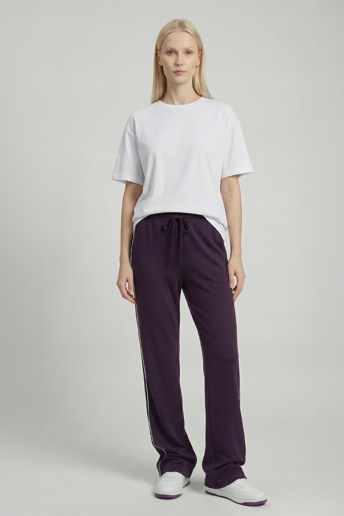 9212M Palazzo Çizgli Eşofman Mürdüm 