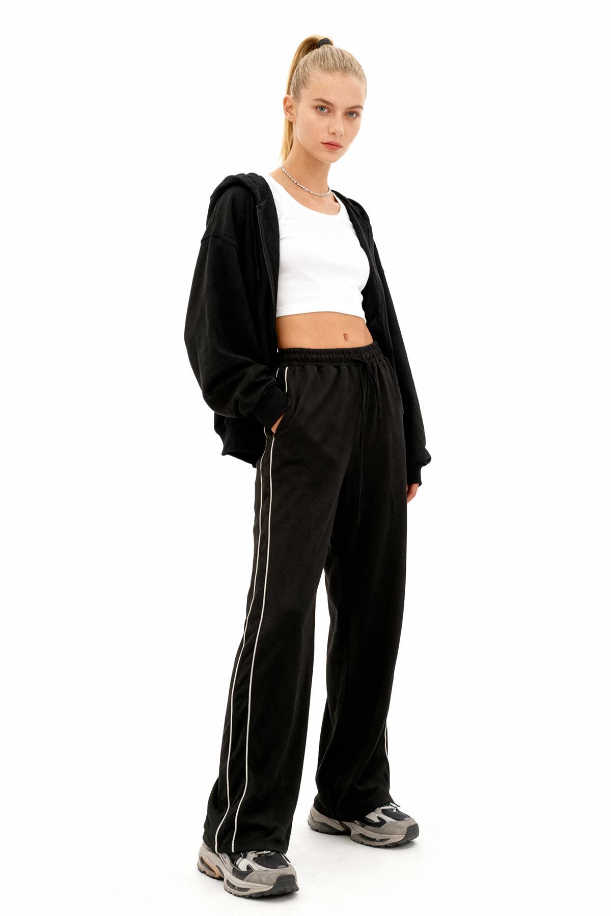 9212M Palazzo Çizgli Eşofman Siyah - RAYS