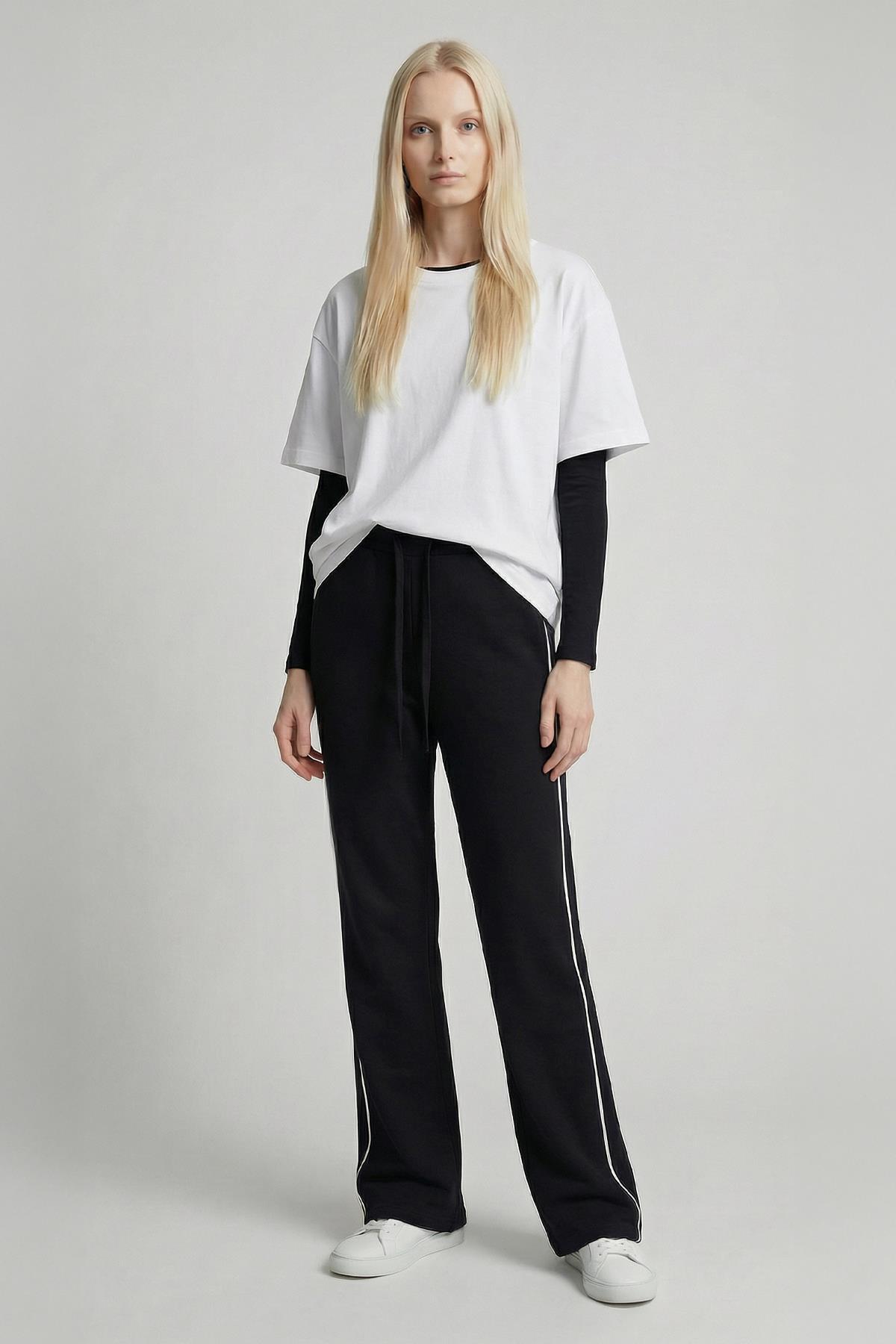 9212M Palazzo Çizgli Eşofman Siyah - RAYS