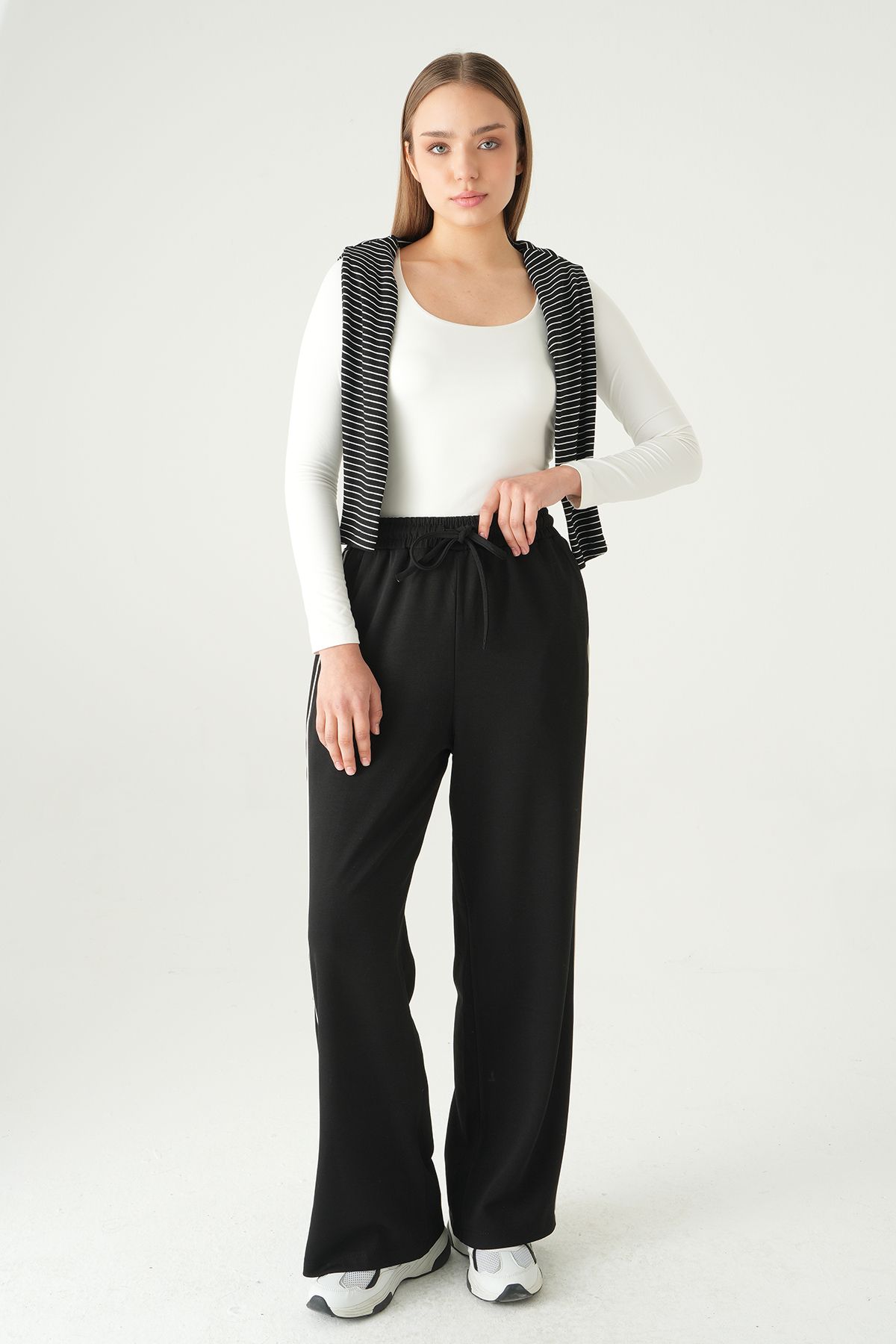 9212M Palazzo Çizgli Eşofman Siyah - RAYS