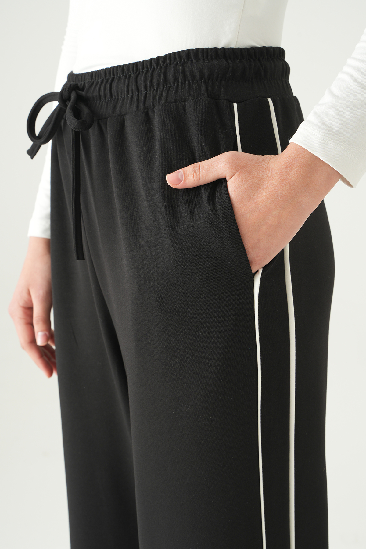 Siyah Palazzo Çizgili Eşofman 9212M - 4