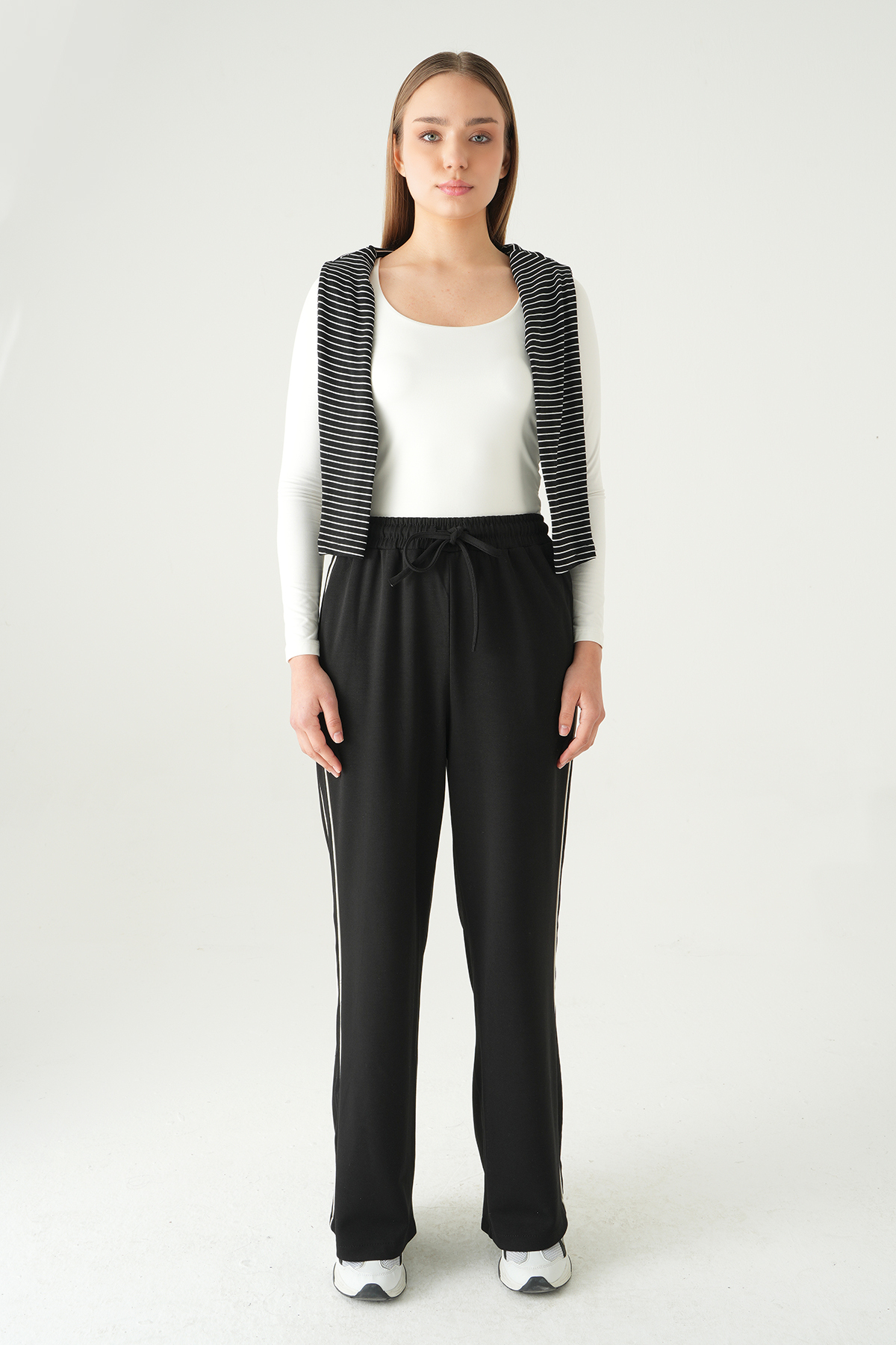 Siyah Palazzo Çizgili Eşofman 9212M - 6