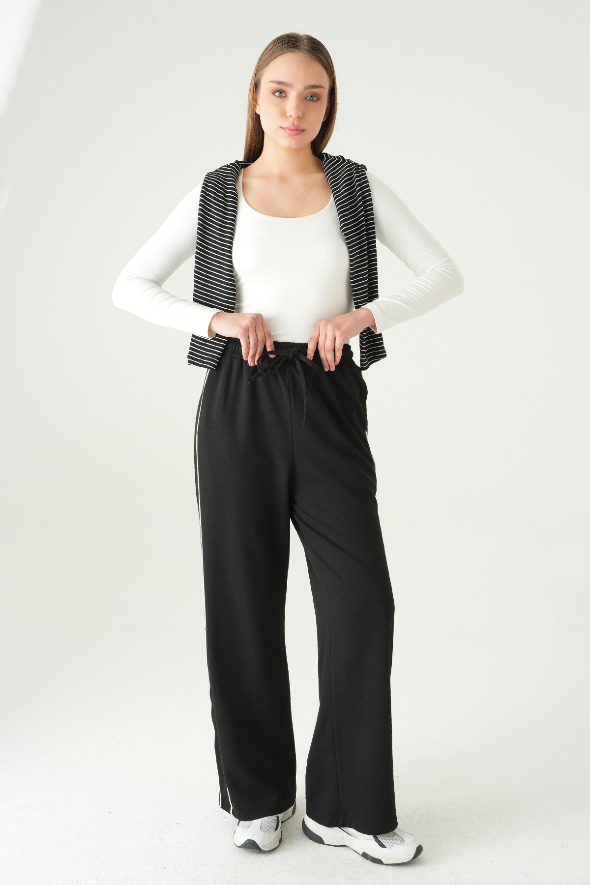 Siyah Palazzo Çizgili Eşofman 9212M - 7