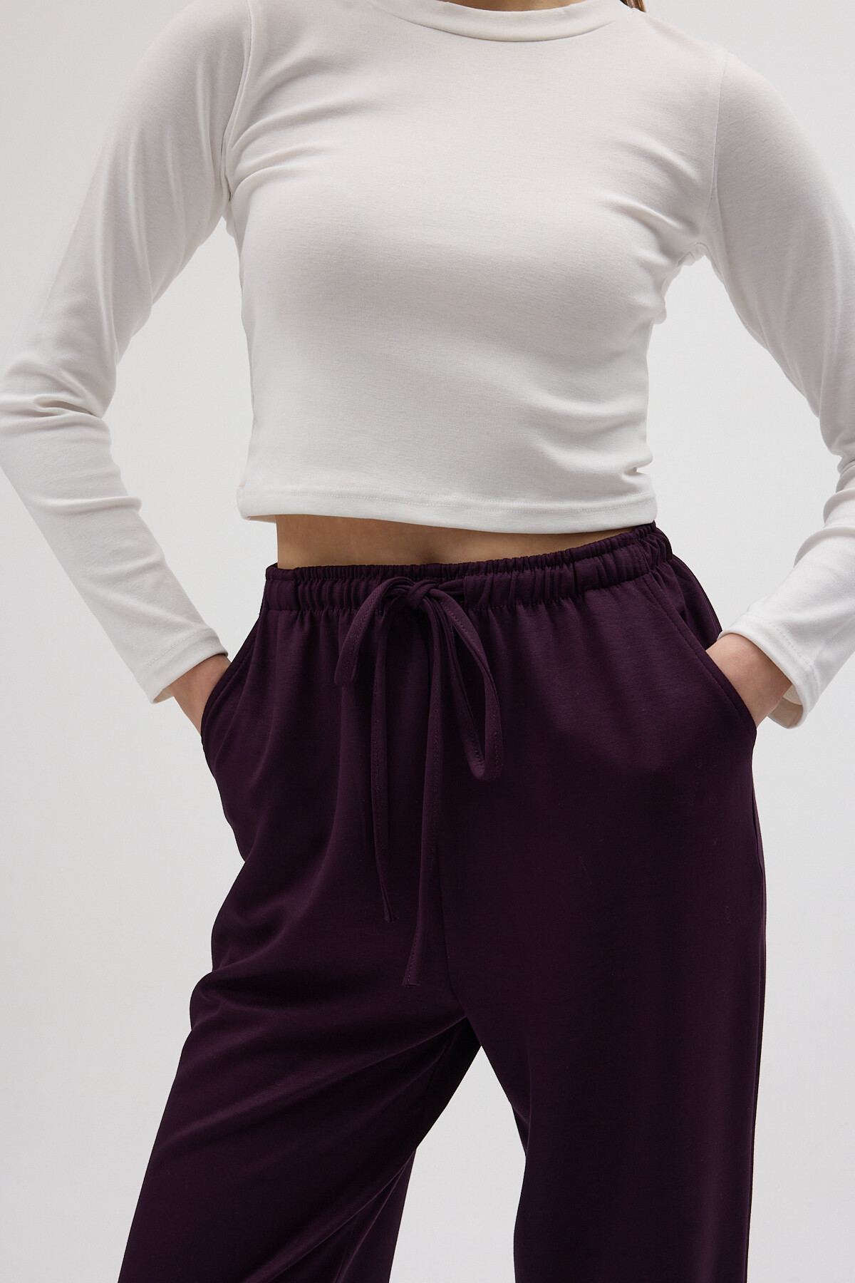 Mürdüm Paçası Lastikli Büzgülü Kadın Eşofman Altı 9213M - RAYS