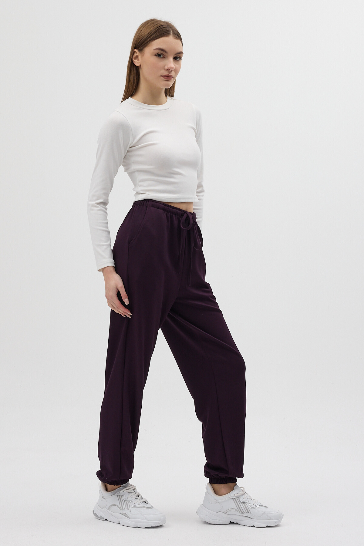 Mürdüm Paçası Lastikli Büzgülü Kadın Eşofman Altı 9213M - 6