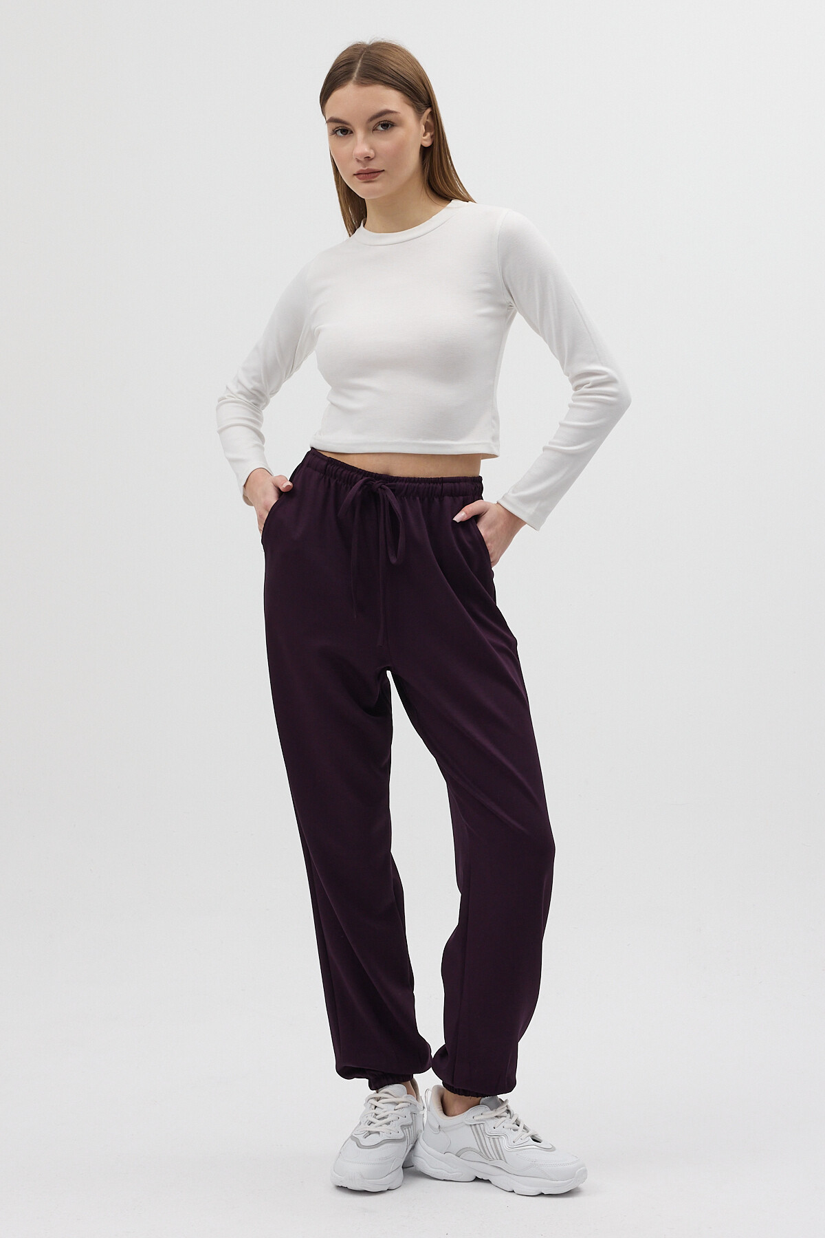 Mürdüm Paçası Lastikli Büzgülü Kadın Eşofman Altı 9213M - 2