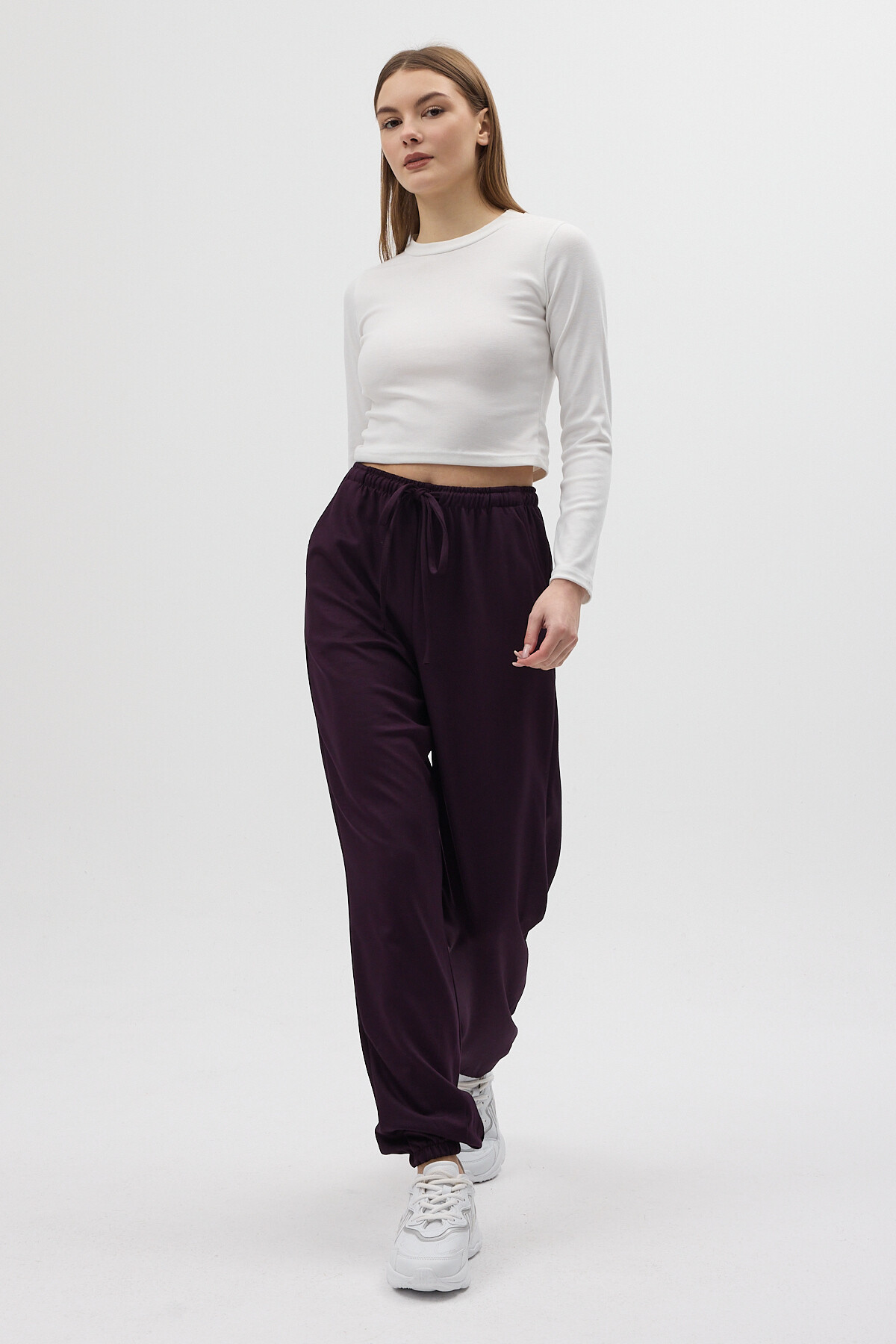 Mürdüm Paçası Lastikli Büzgülü Kadın Eşofman Altı 9213M - 7