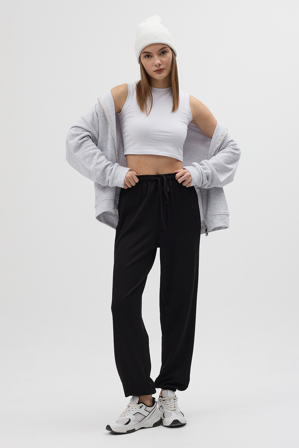 Siyah Paçası Lastikli Büzgülü Kadın Eşofman Altı 9213M - 6