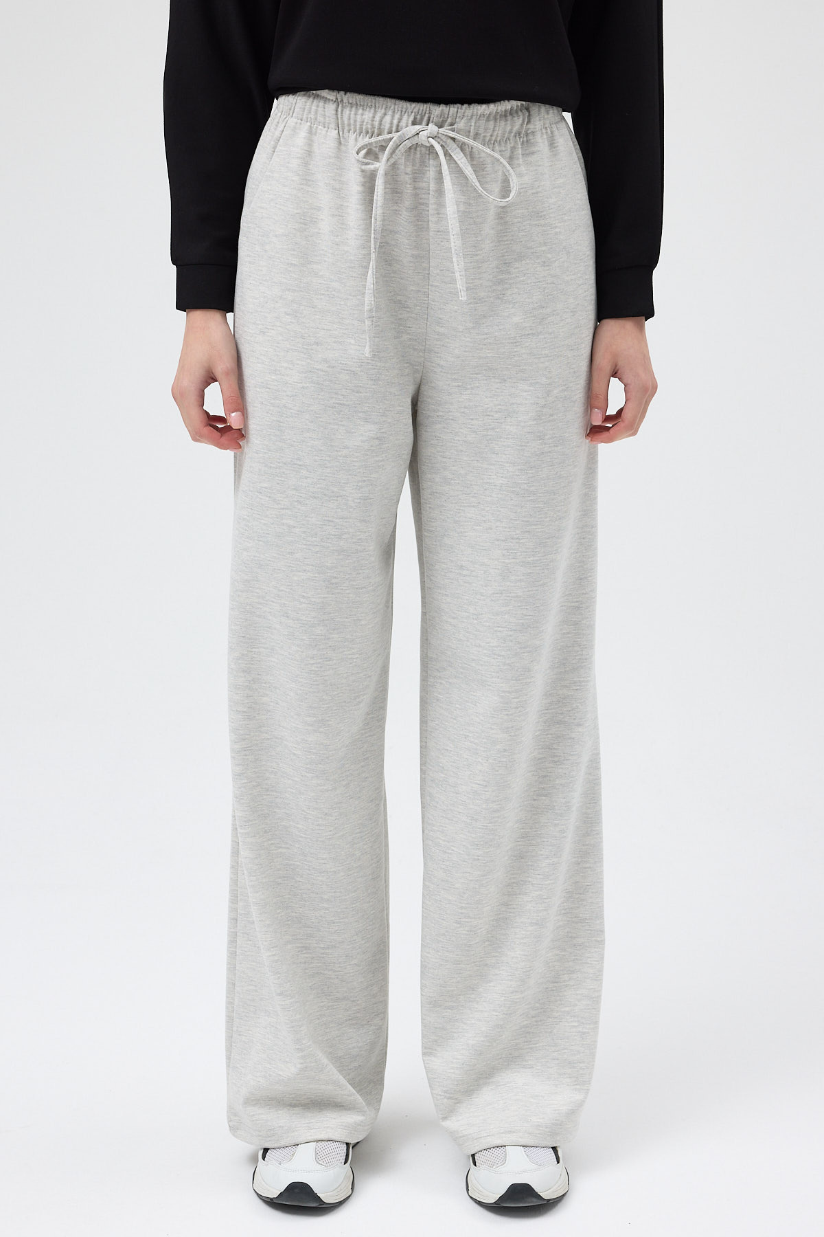 Gri Bel Lastikli Geniş Paça Kadın Eşofman Altı 9214M - 2