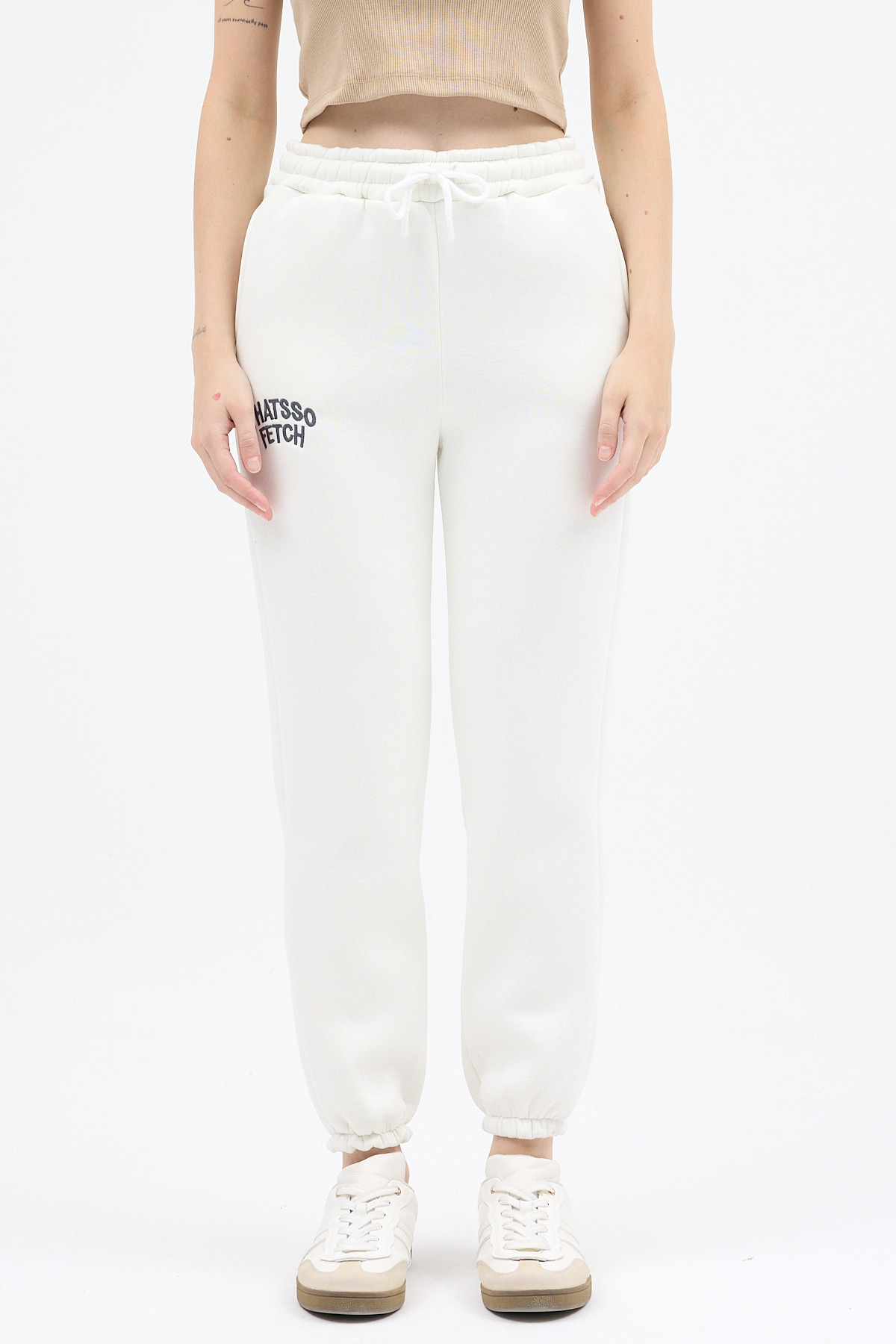 Ekru Yazı Nakışlı Kadın Jogger Eşofman Altı 9219M - RAYS