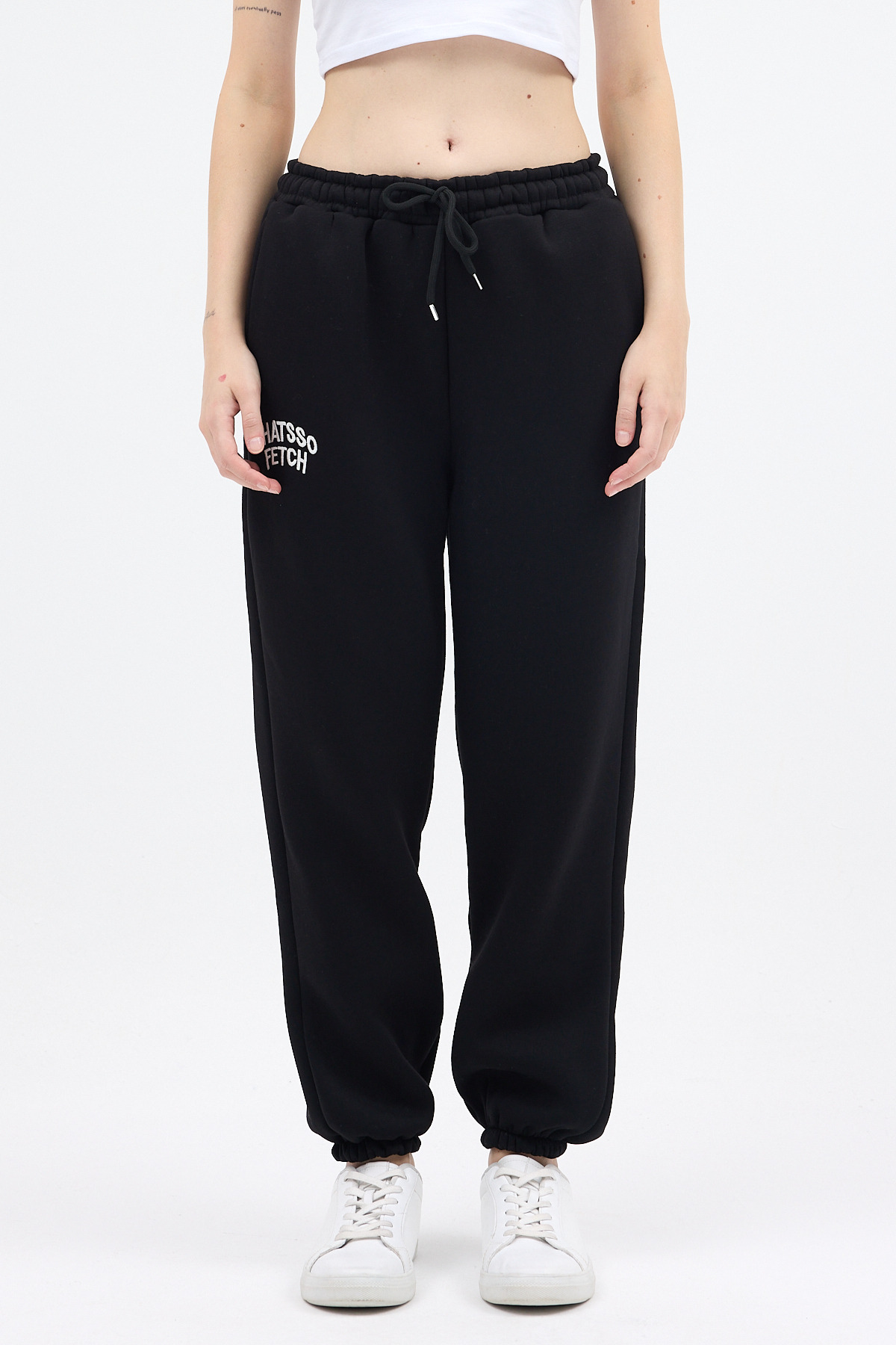 Siyah Yazı Nakışlı Kadın Jogger Eşofman Altı 9219M - 2