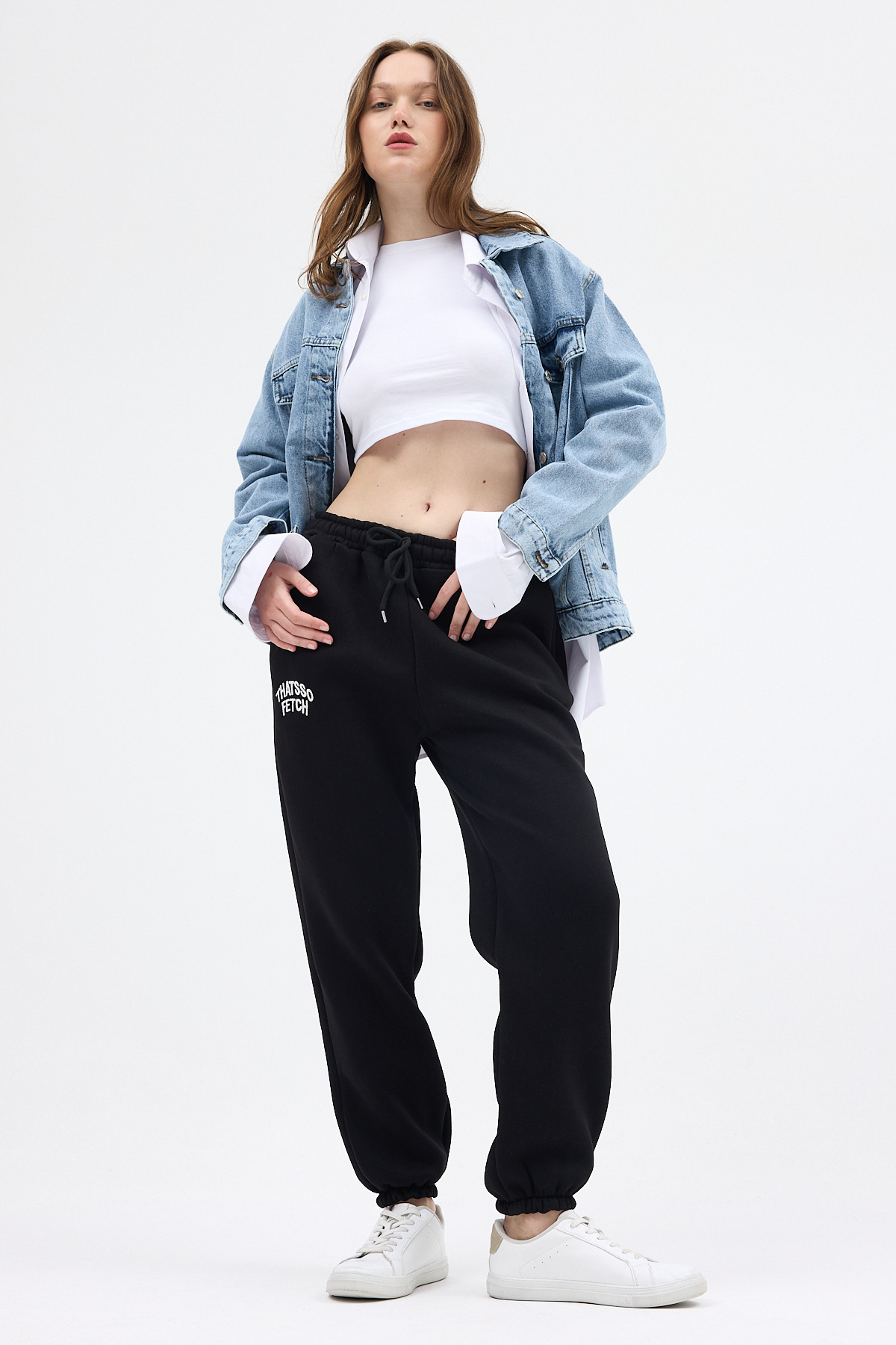 Siyah Yazı Nakışlı Kadın Jogger Eşofman Altı 9219M - 7