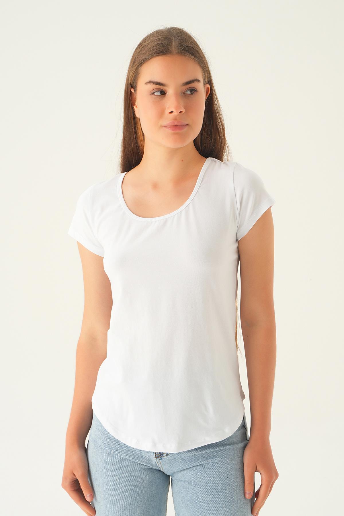 922 Arka Çapraz İp Tişört Beyaz - 3