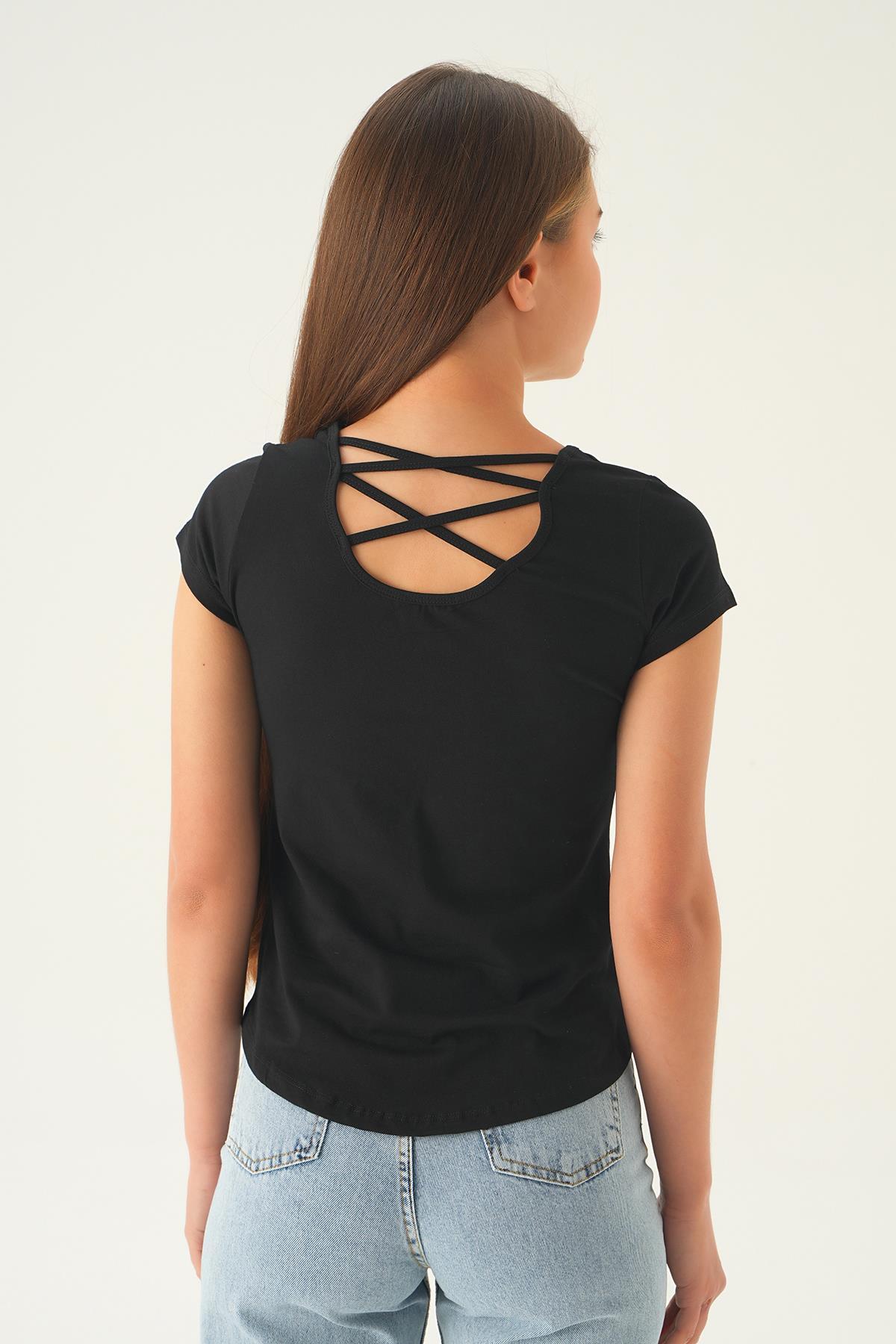Siyah Arka Çapraz İp Tişört 922 - 5