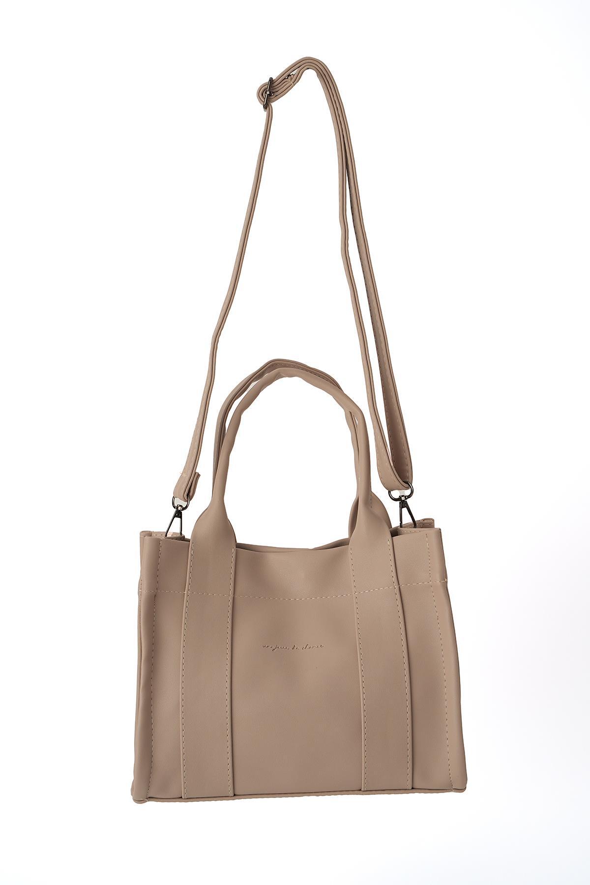 9220 Şerit Detay Omuz Çantası Bej - 4