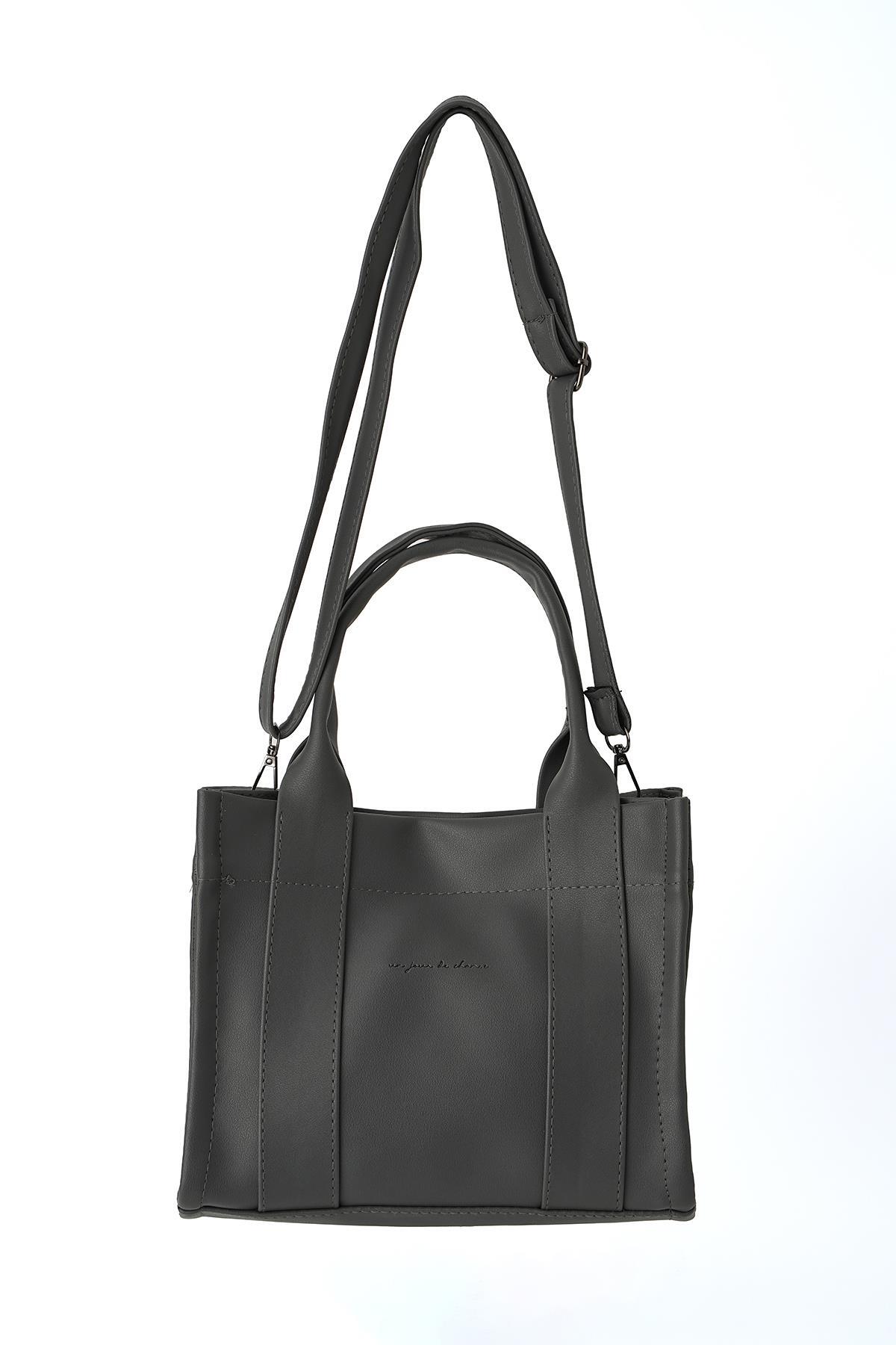 9220 Şerit Detay Omuz Çantası Füme - 1