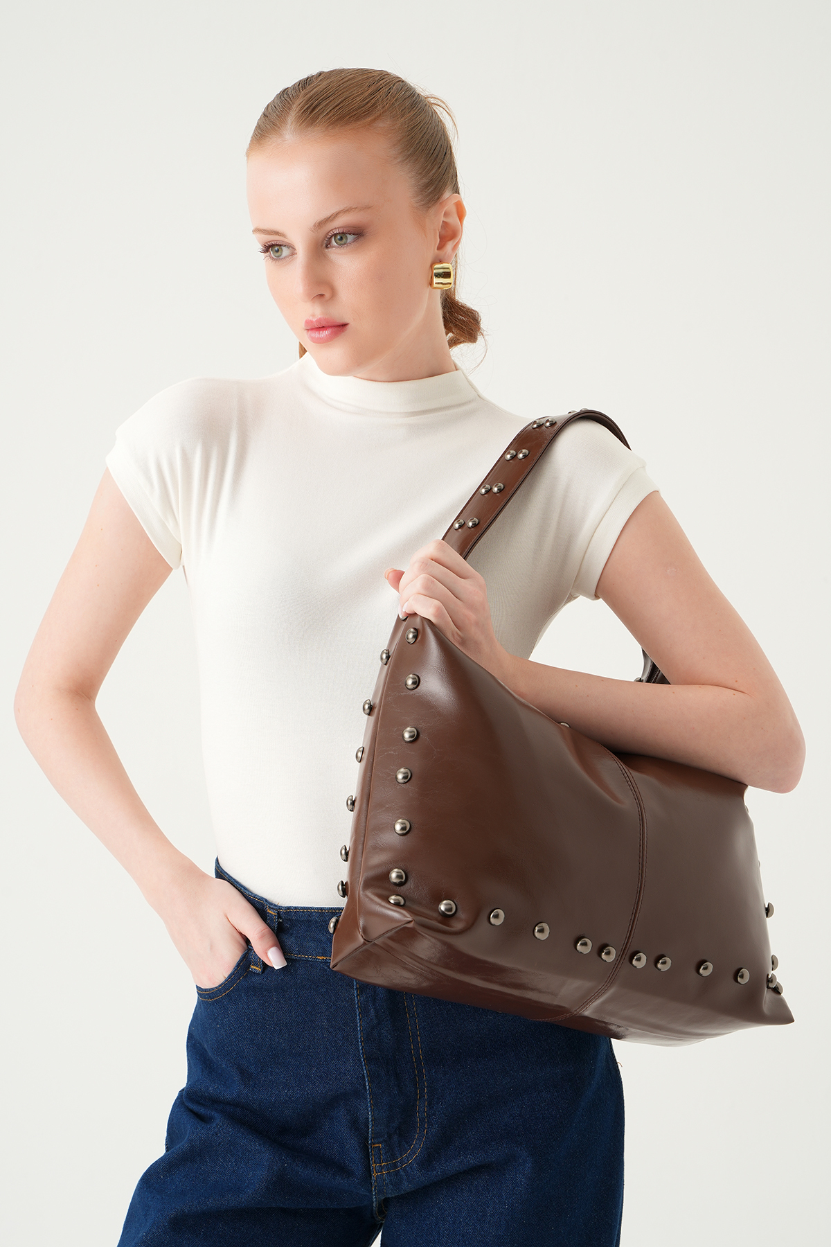 Acı Kahve Zımbalı Omuz Çantası 9225 - 1