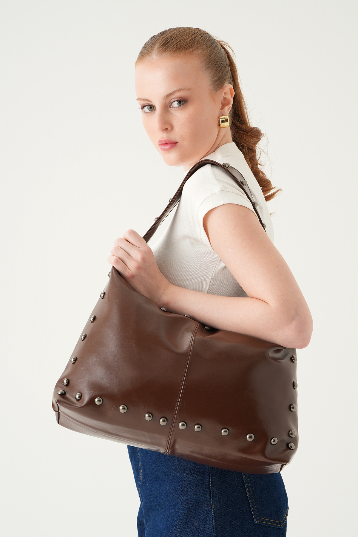 Acı Kahve Zımbalı Omuz Çantası 9225 - 3