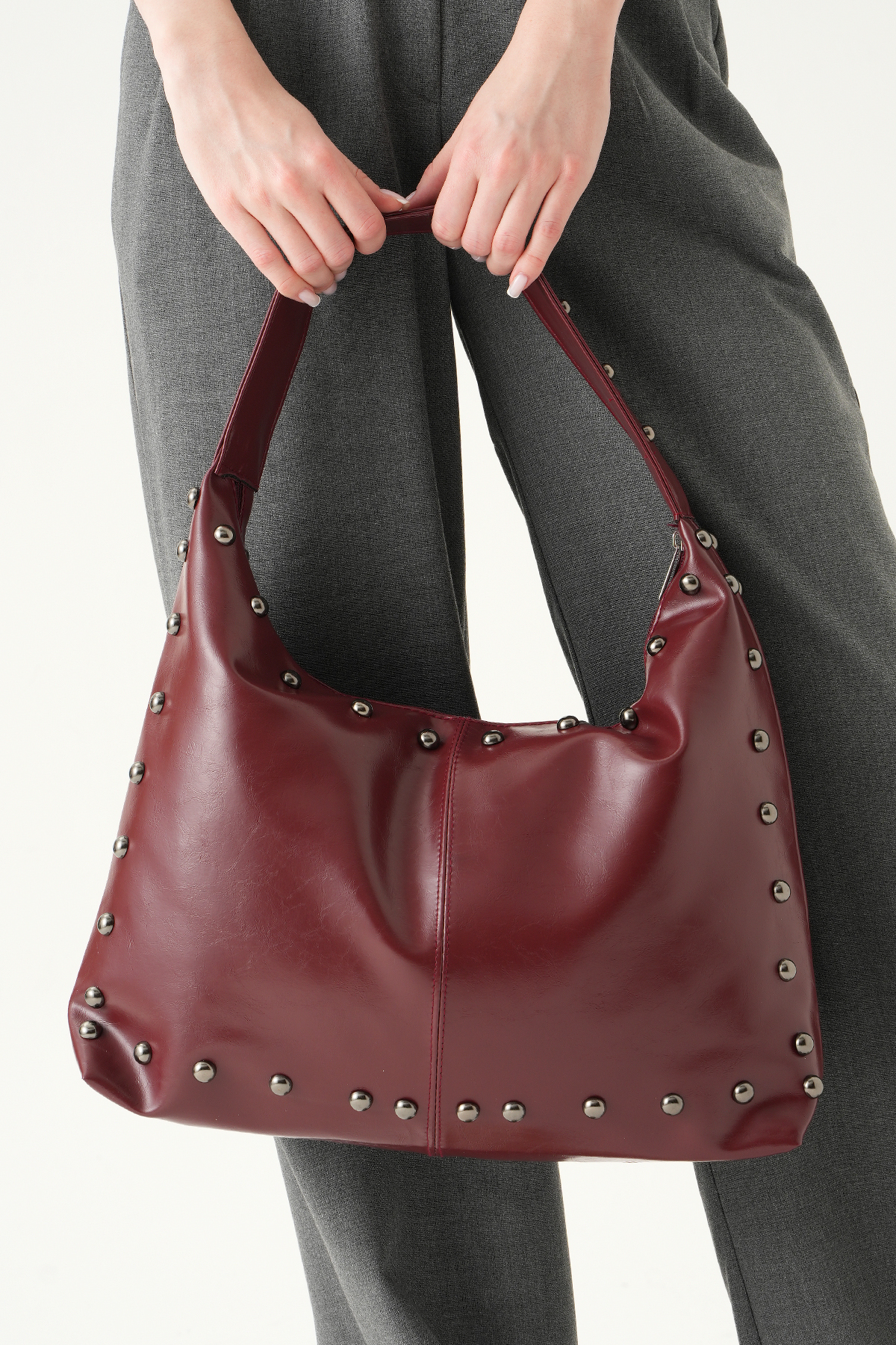 Bordo Zımbalı Omuz Çantası 9225 - 2