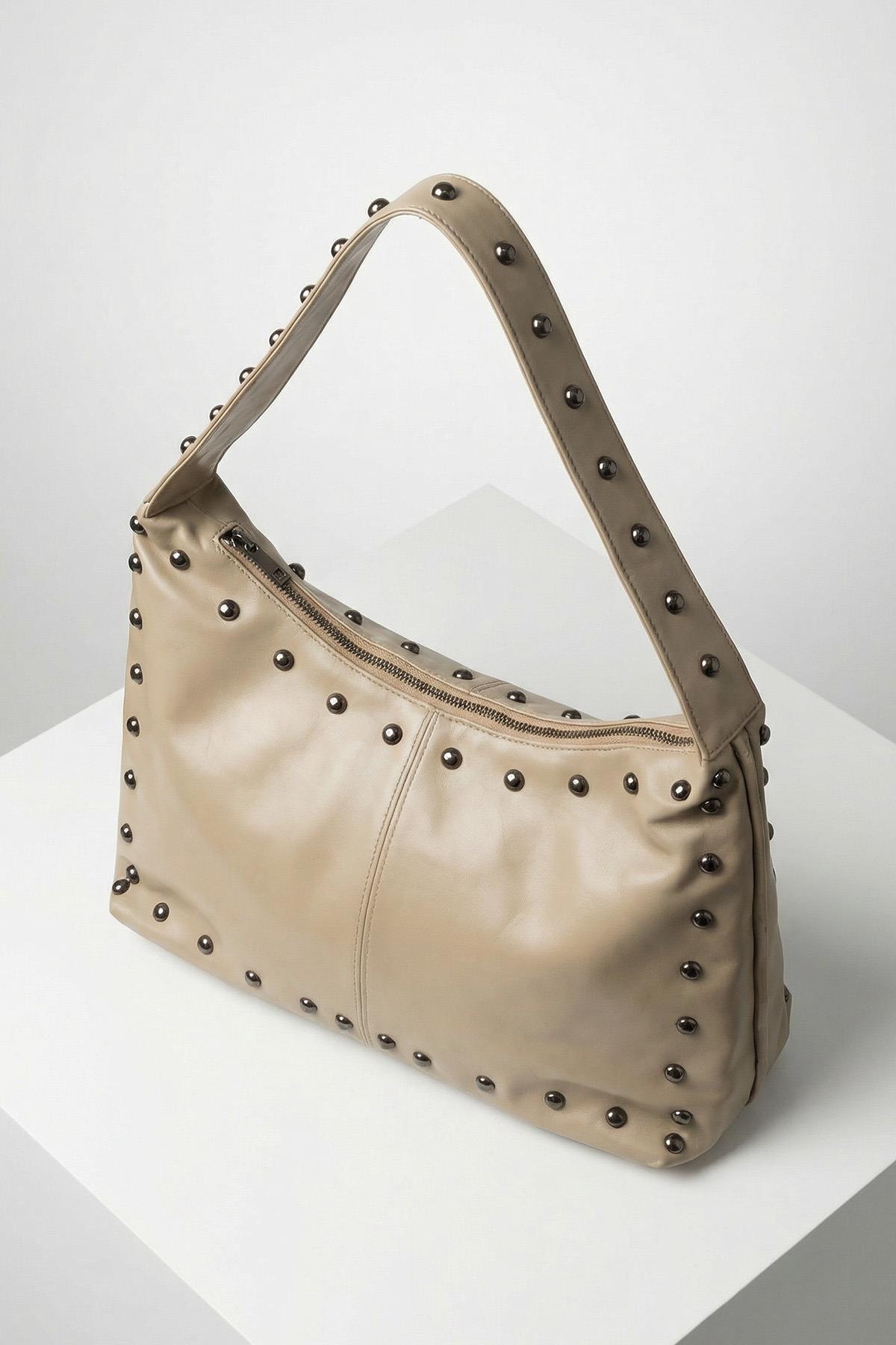 9225 Zımbalı Omuz Çantası Vizon - 1