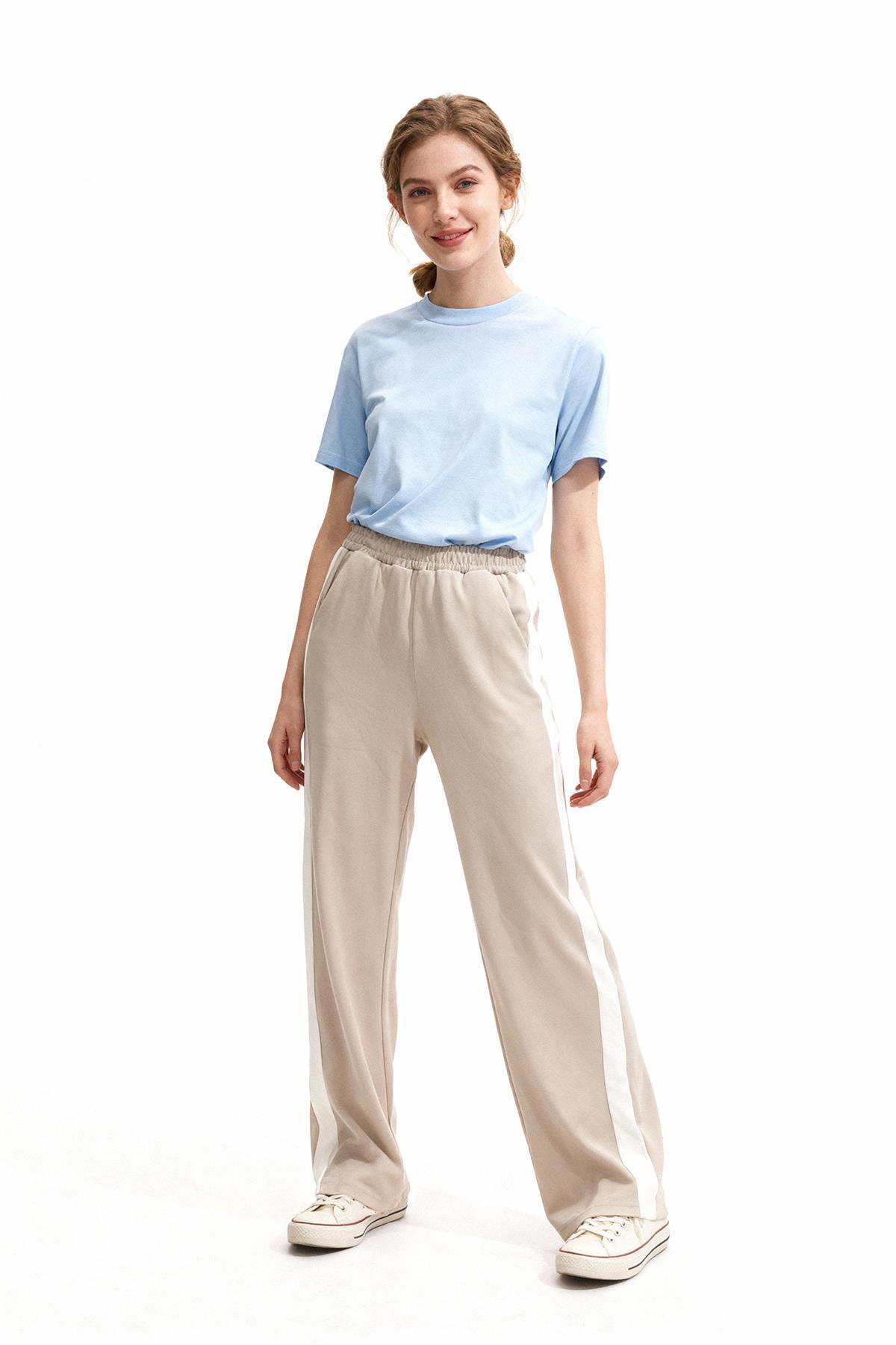 9226M Yanları Şeritli Eşofman Bej - 1