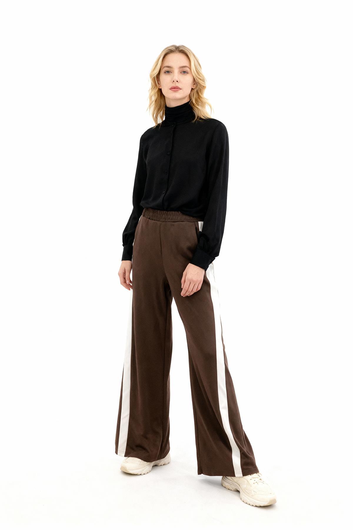 9226M Yanları Şeritli Eşofman Kahve - 1