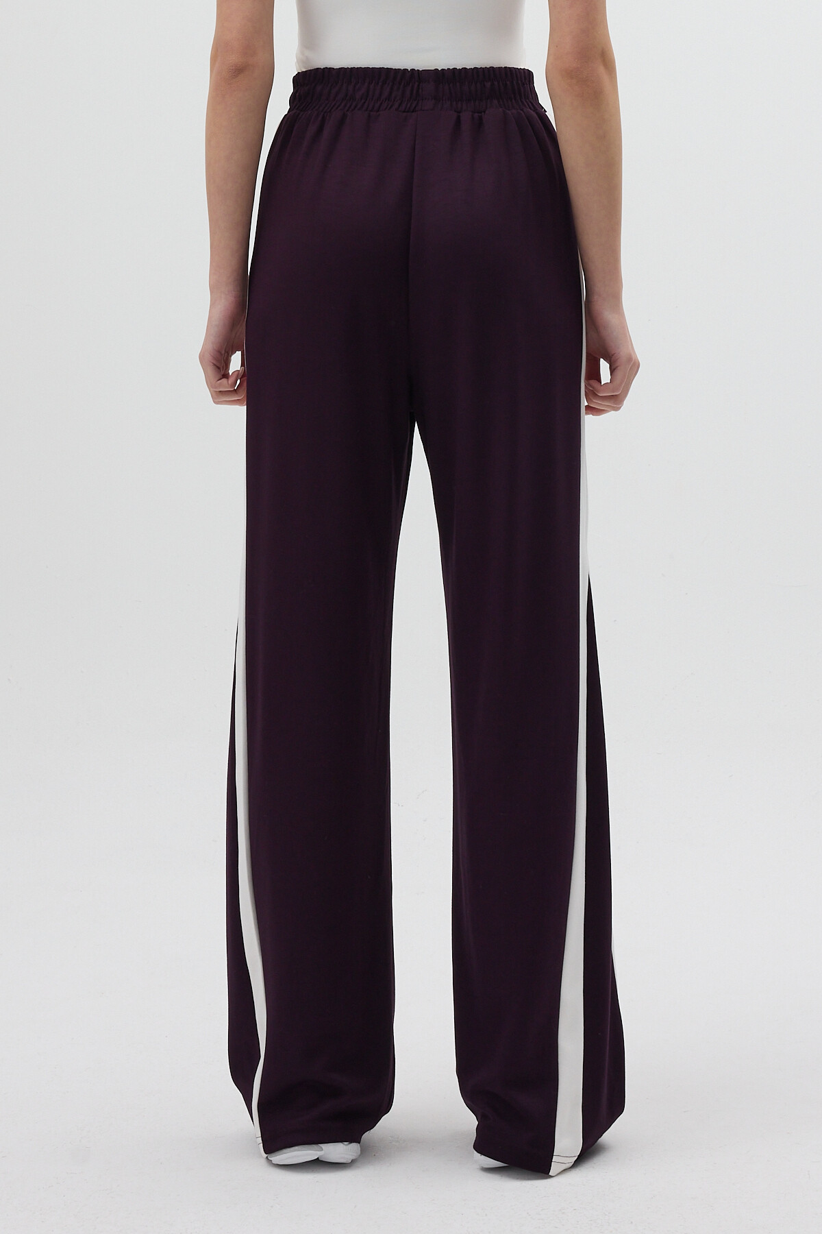 Mürdüm Yanları Şeritli Bel Lastikli Geniş Paça Kadın Eşofman Altı 9226M - 5