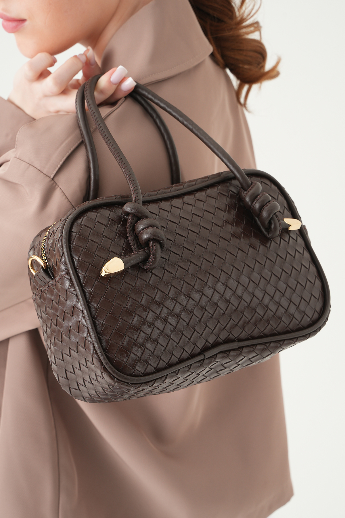 Acı Kahve Örgülü Omuz Çantası 9228 - RAYS (1)