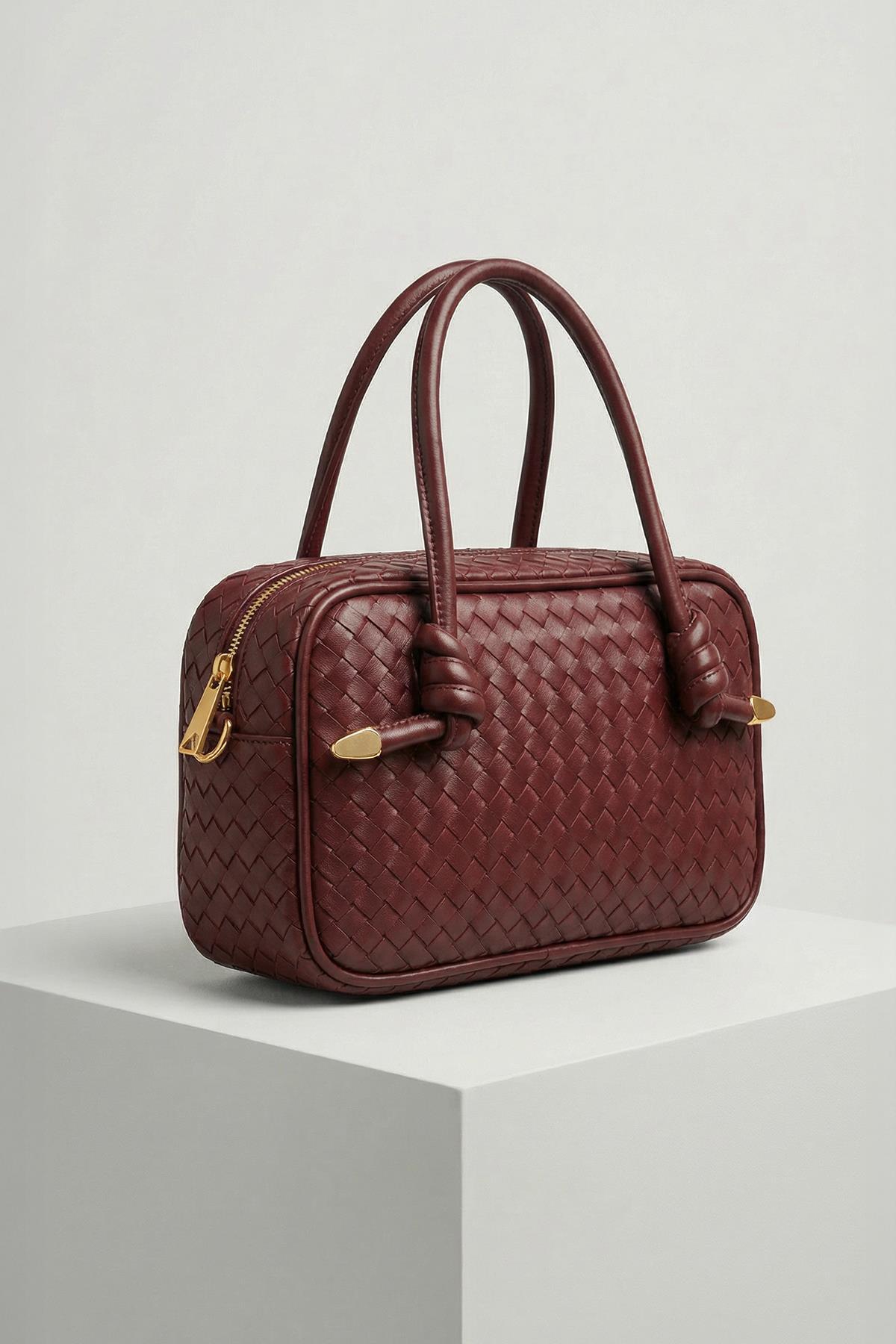 9228 Örgülü Omuz Çantası Bordo 