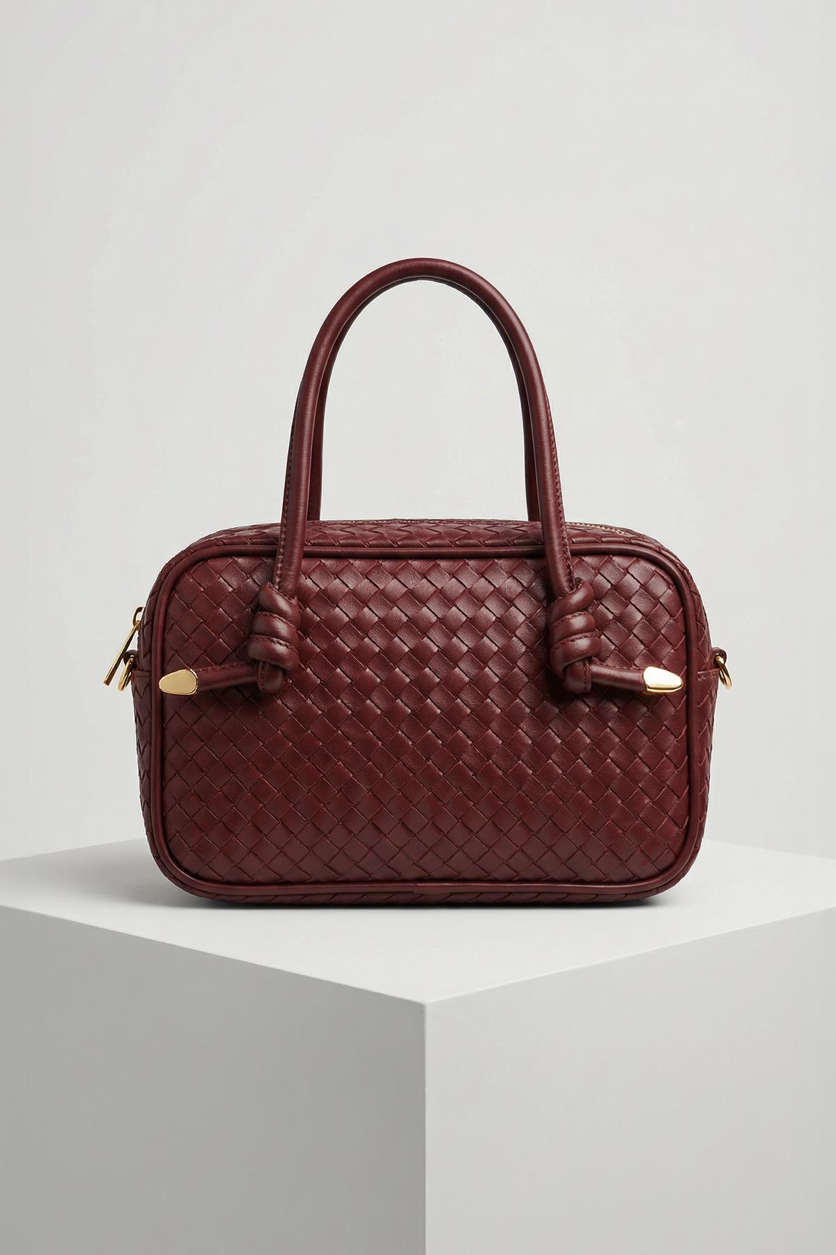 9228 Örgülü Omuz Çantası Bordo - 3