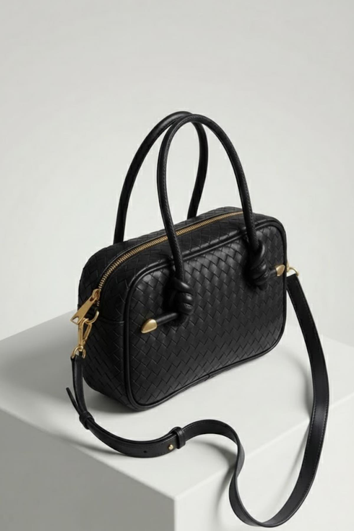 Siyah Örgülü Omuz Çantası 9228 - RAYS