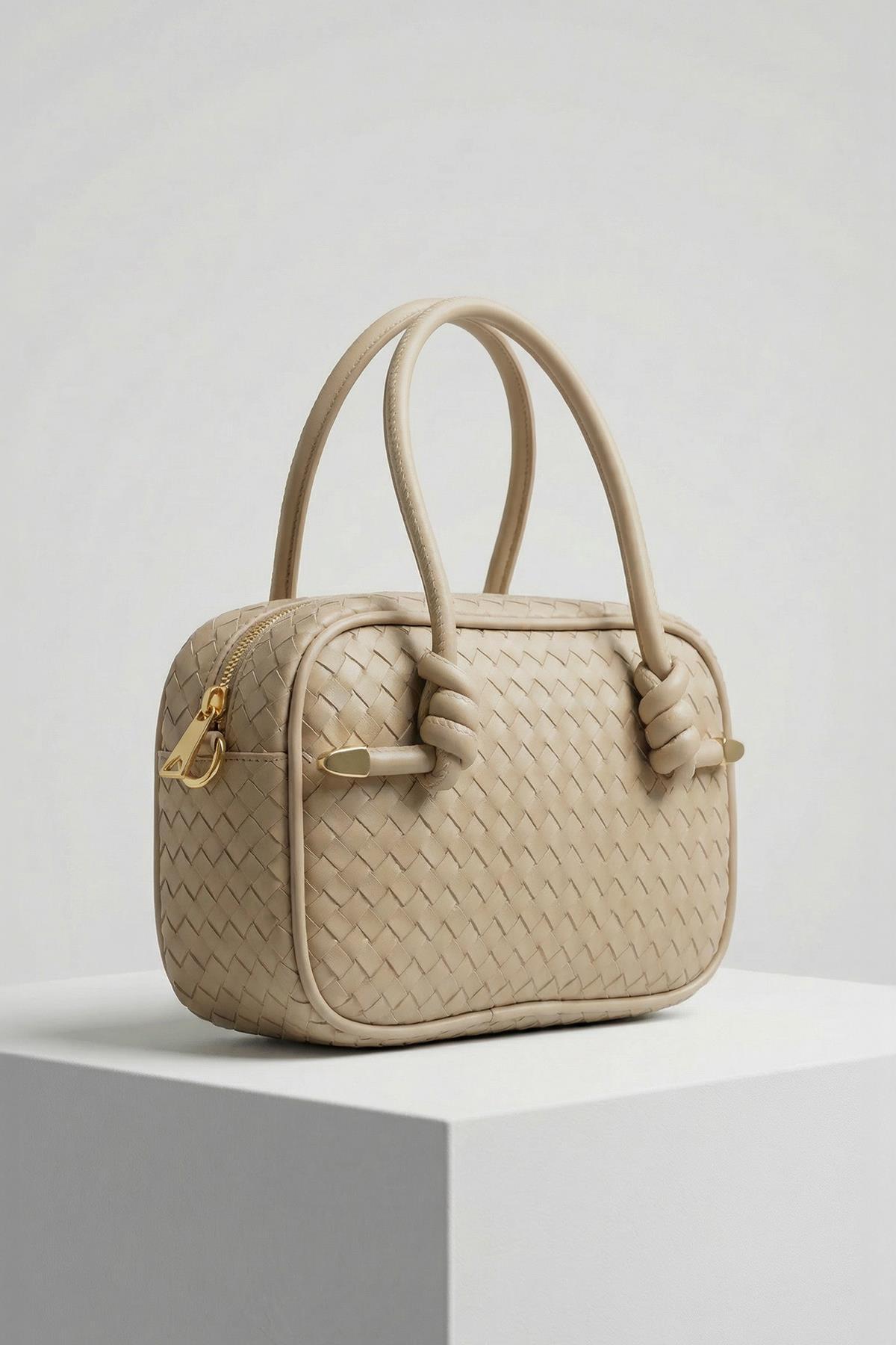 9228 Örgülü Omuz Çantası Vizon - 1