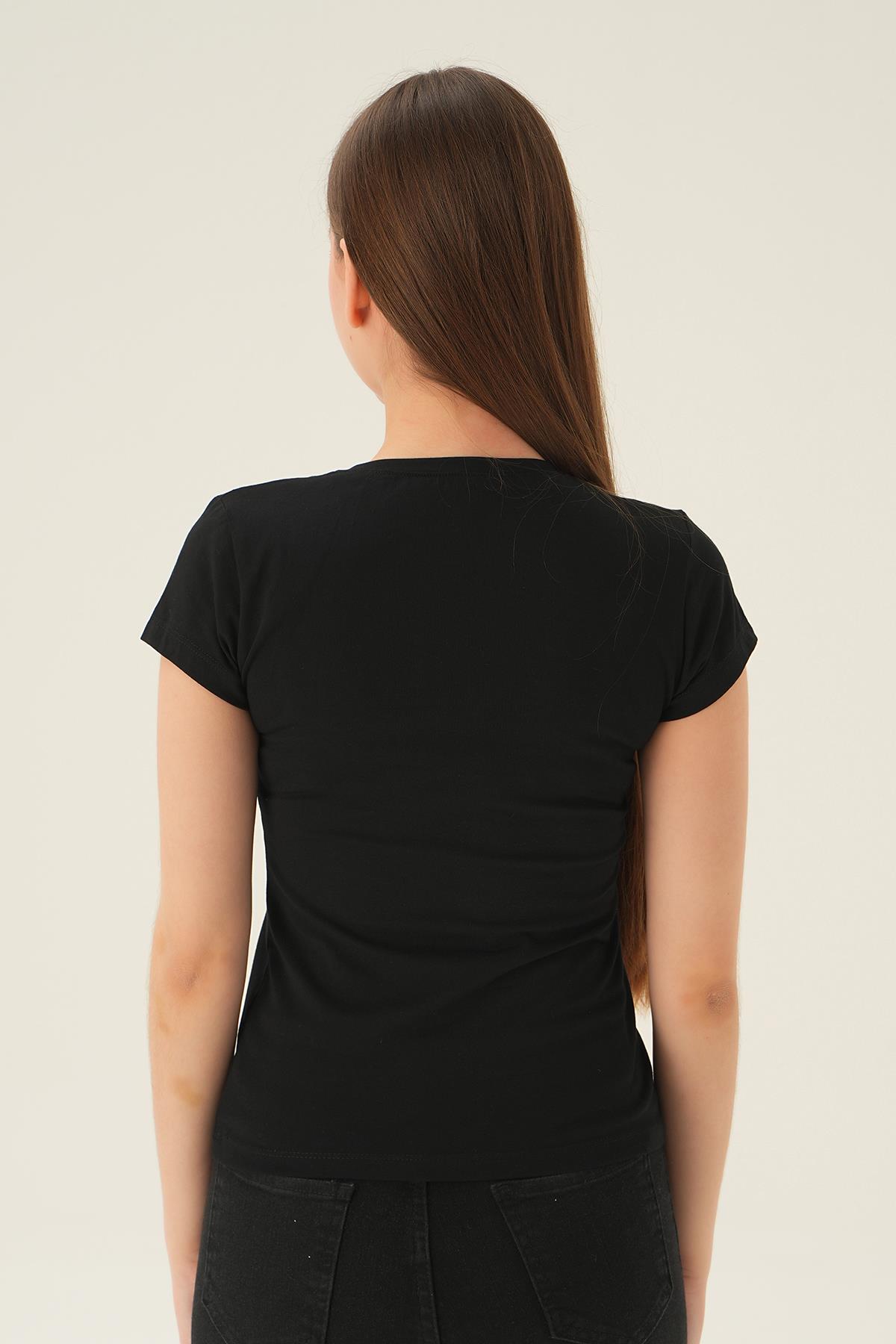 Siyah U Yaka Tişört 923 - 4