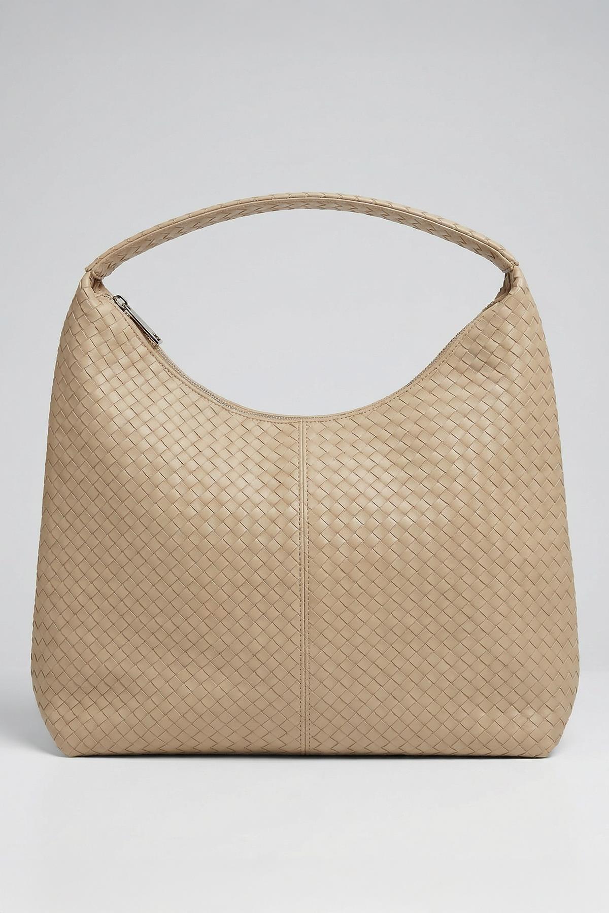 9230 Fermuarlı Örgülü Çanta Vizon - 1