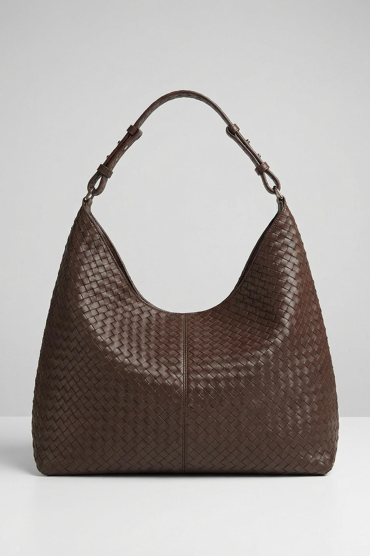 9230 Fermuarllı Örgülü Çanta Acı Kahve - 1