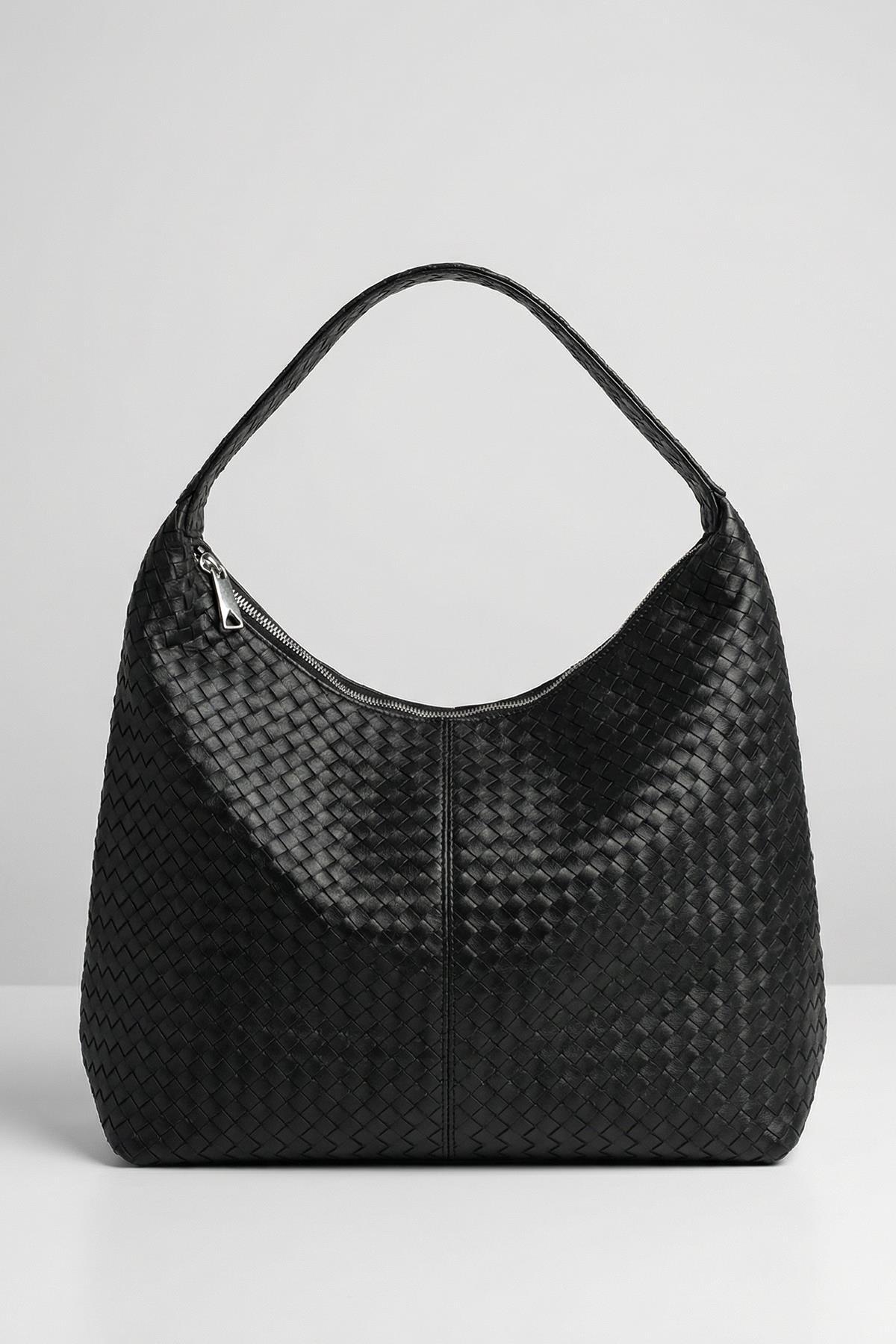 Siyah Fermuarlı Örgülü Çanta 9230 - RAYS