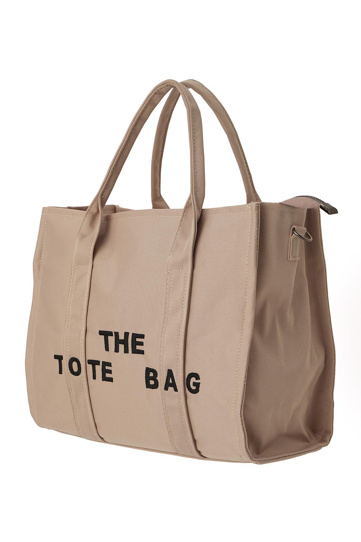 9230 Yazı Baskılı Kol Çantası Krem - 2