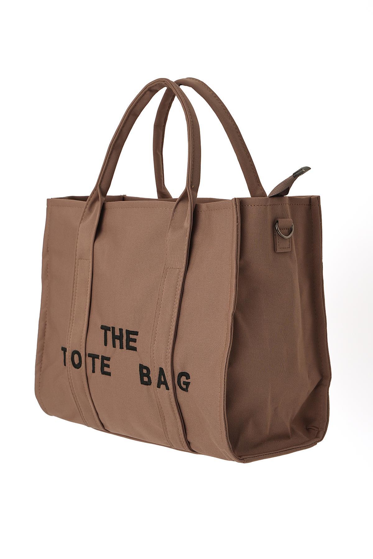 9230 Yazı Baskılı Kol Çantası Vizon 