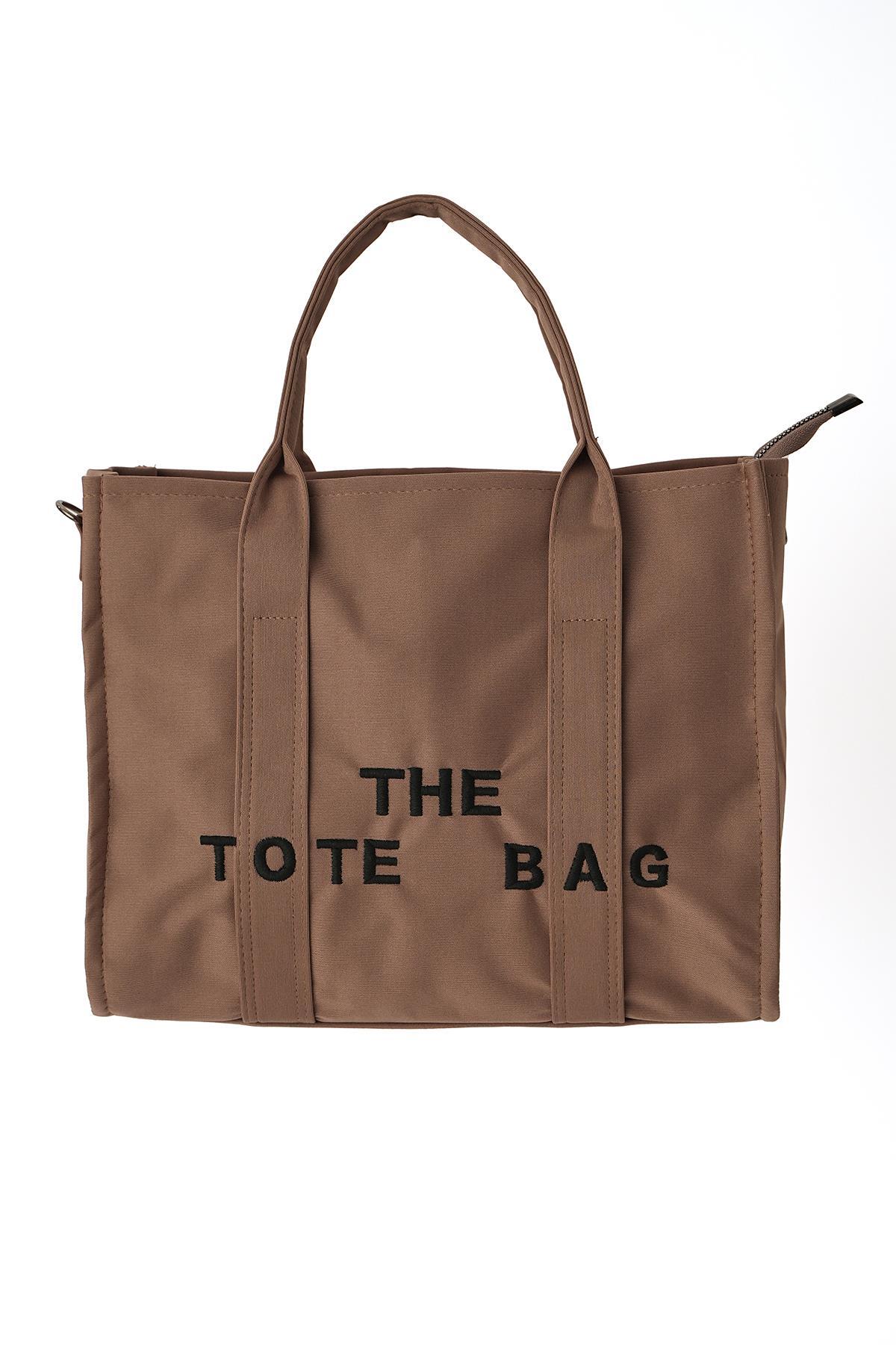 9230 Yazı Baskılı Kol Çantası Vizon - 4