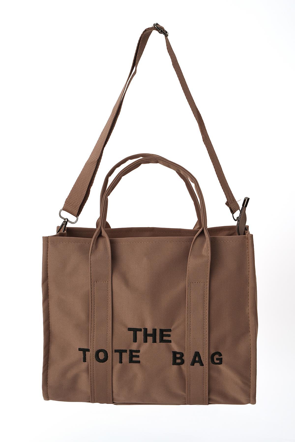 9230 Yazı Baskılı Kol Çantası Vizon - 3