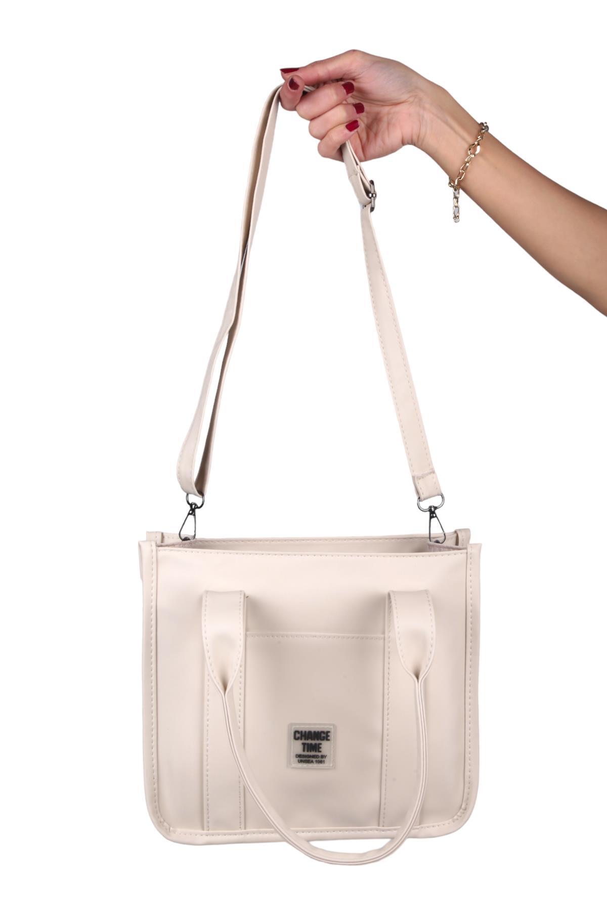 9253 Saten Tote Çanta Bej 