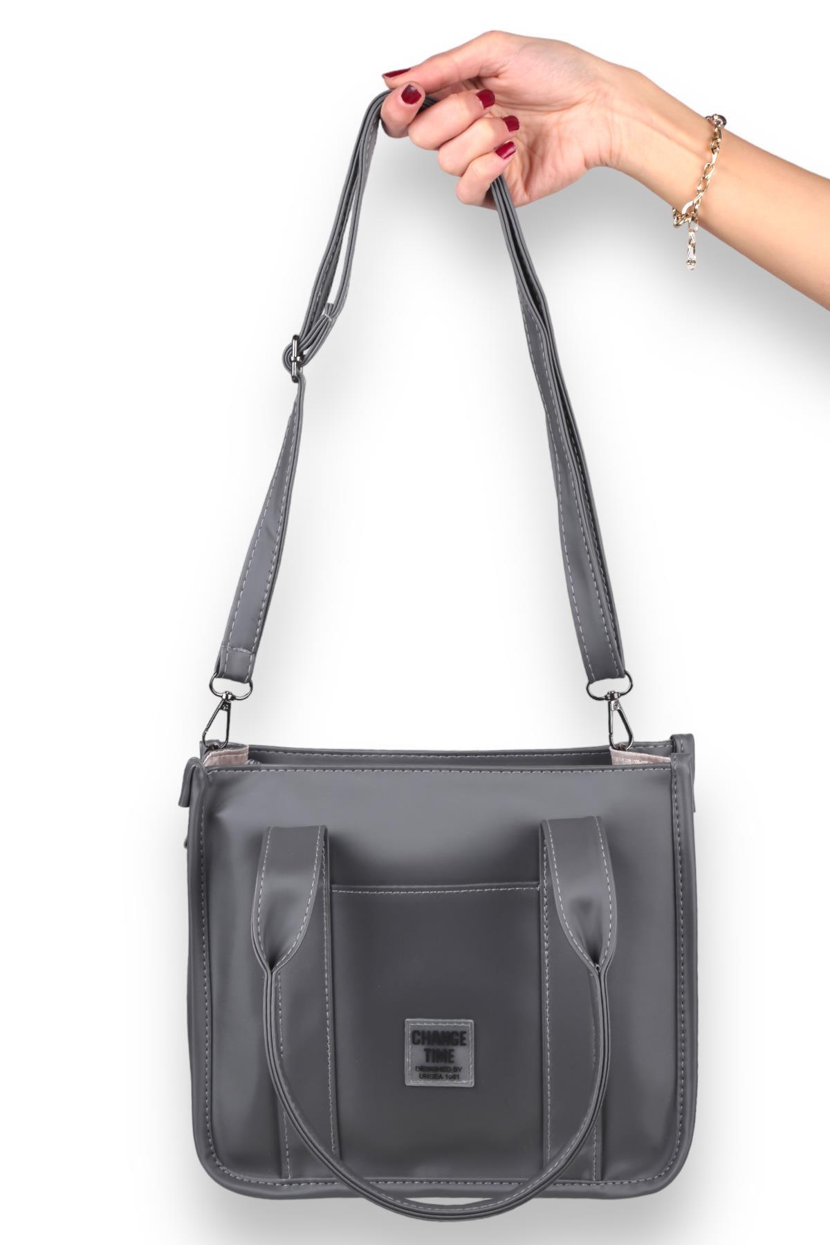 9253 Saten Tote Çanta Füme - 2