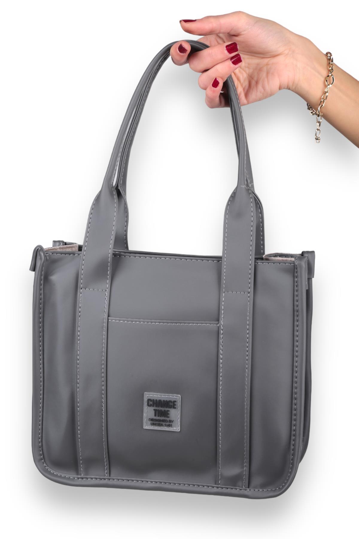 9253 Saten Tote Çanta Füme - 1
