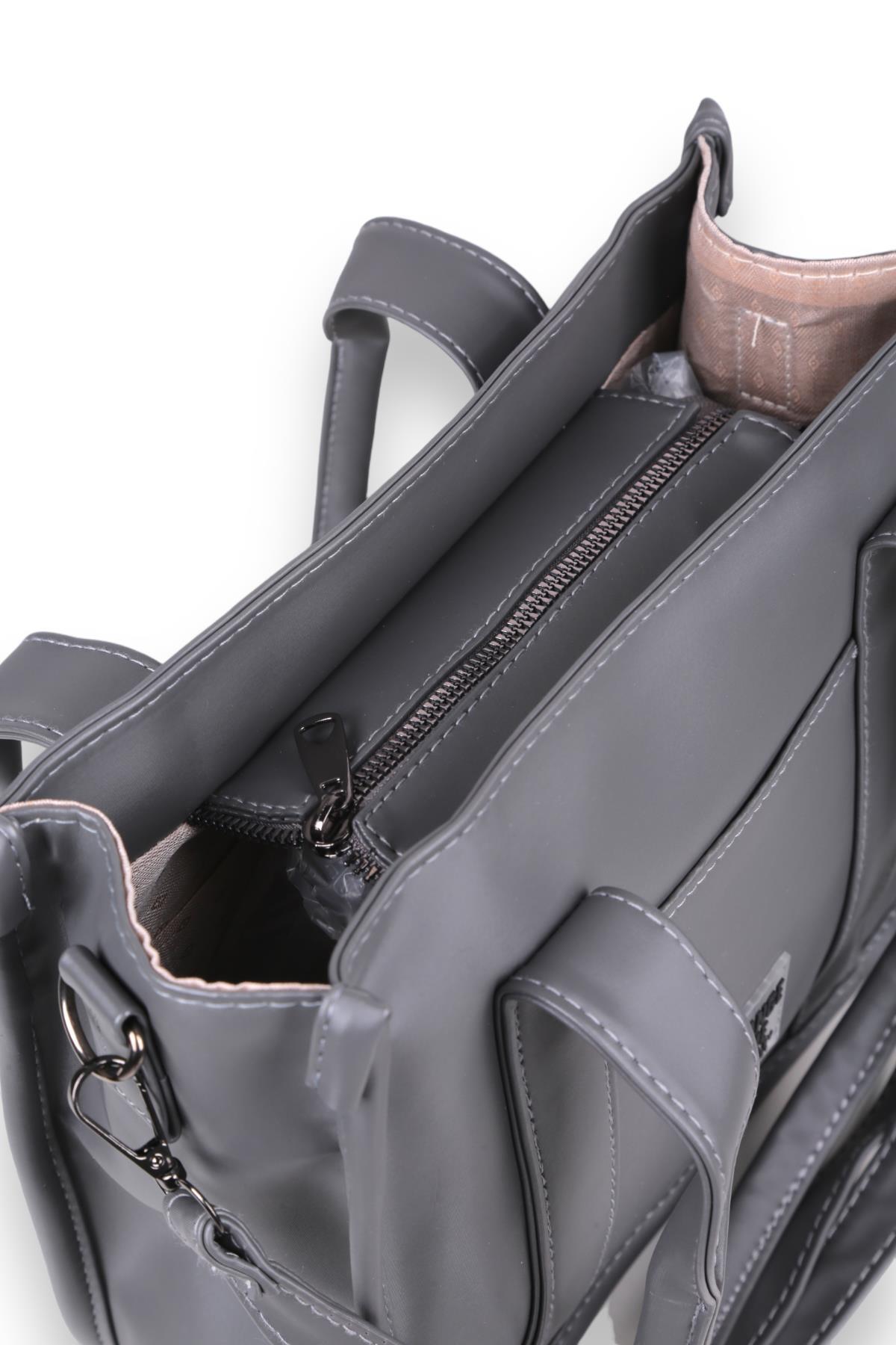 9253 Saten Tote Çanta Füme - 4